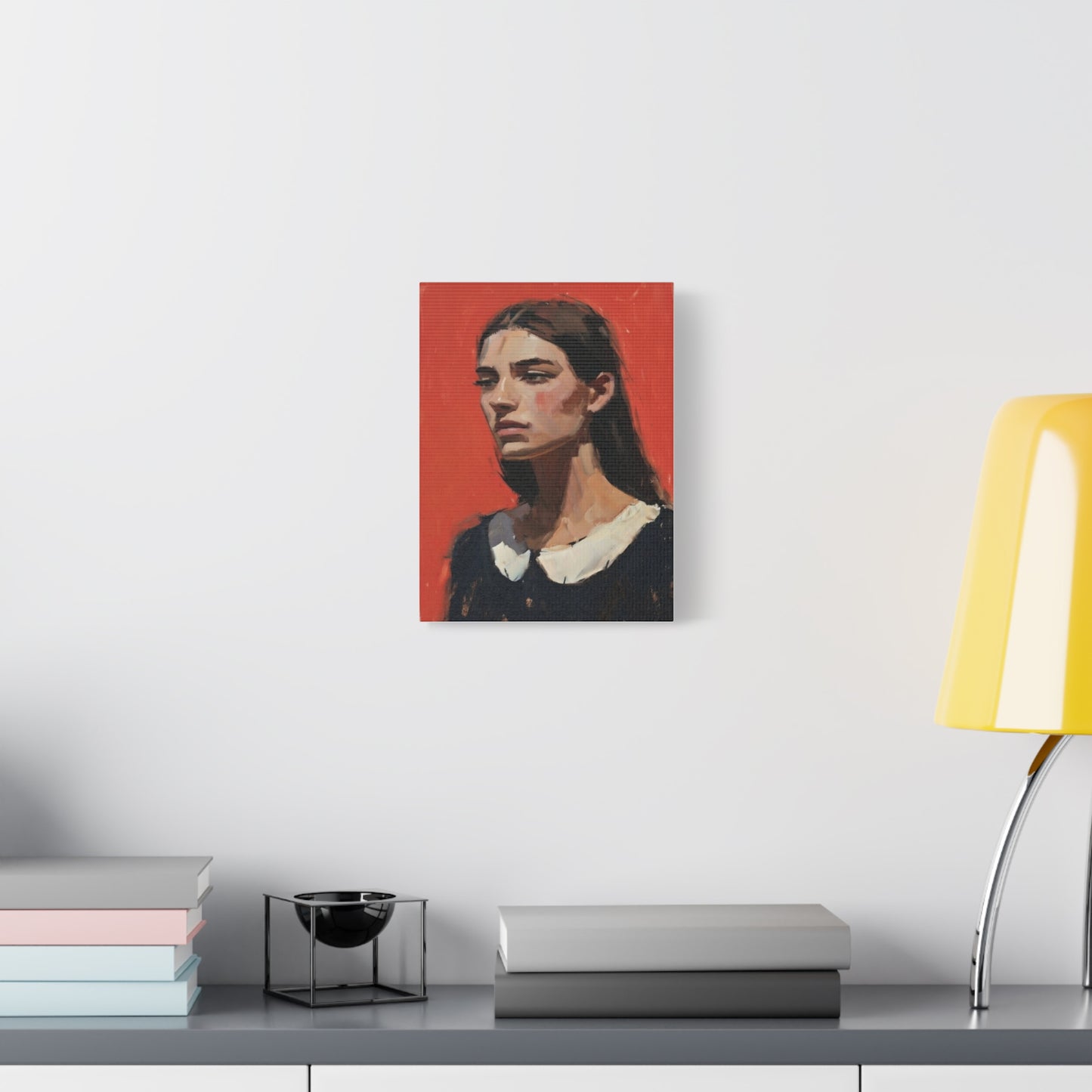 Portrait Canvas Print — Moody Red Figurative Art on Matte Stretched Canvas