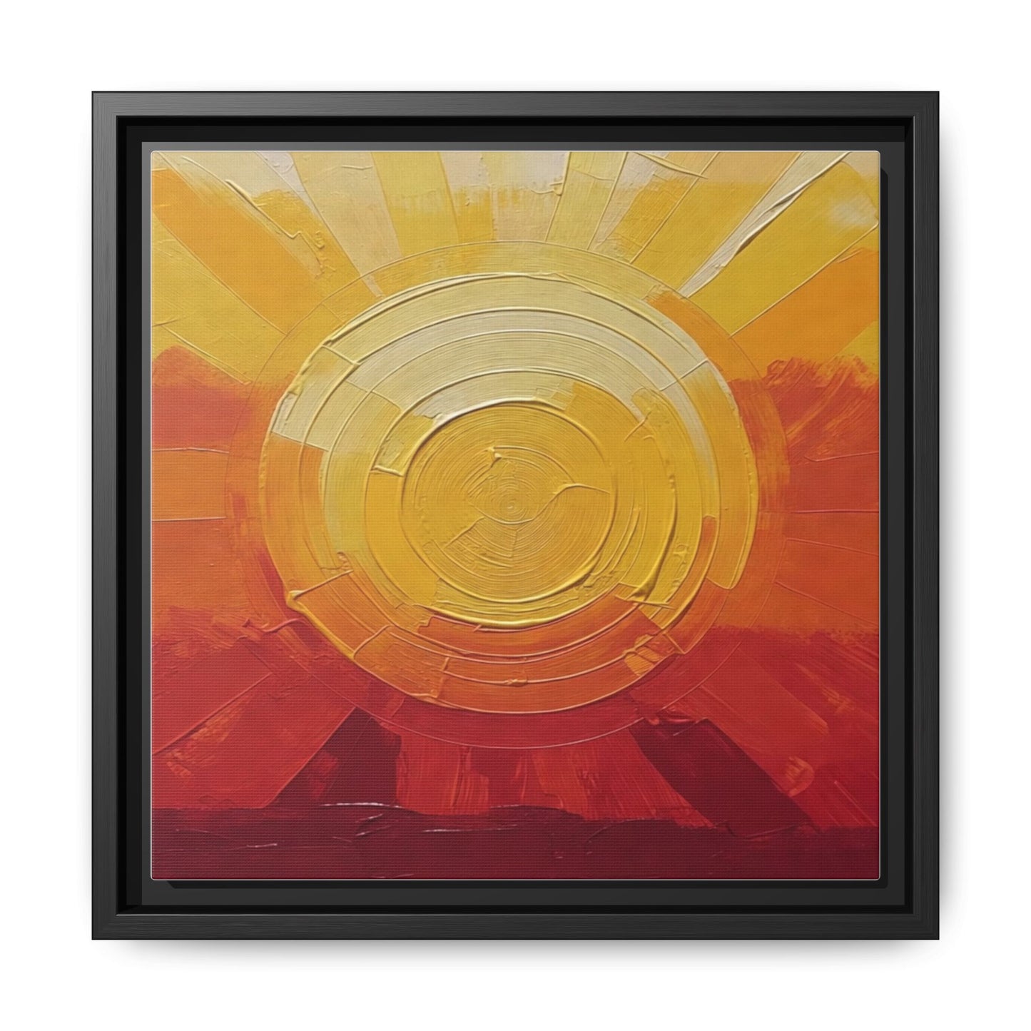 Sunburst Abstract Framed Canvas Art — Matte Multi‑Color Wall Print