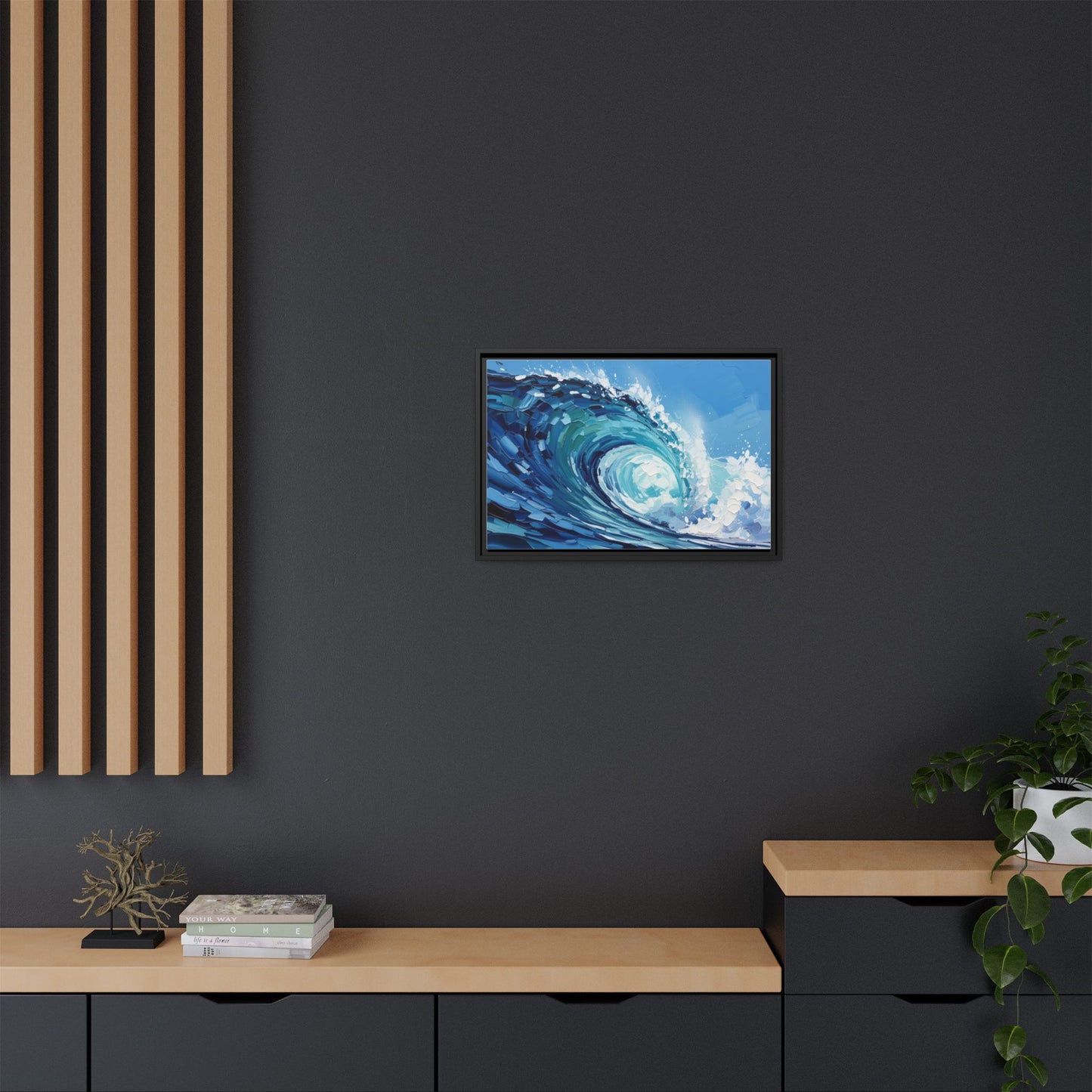 Framed Matte Canvas Wave Art — Blue Ocean Surf Wall Decor