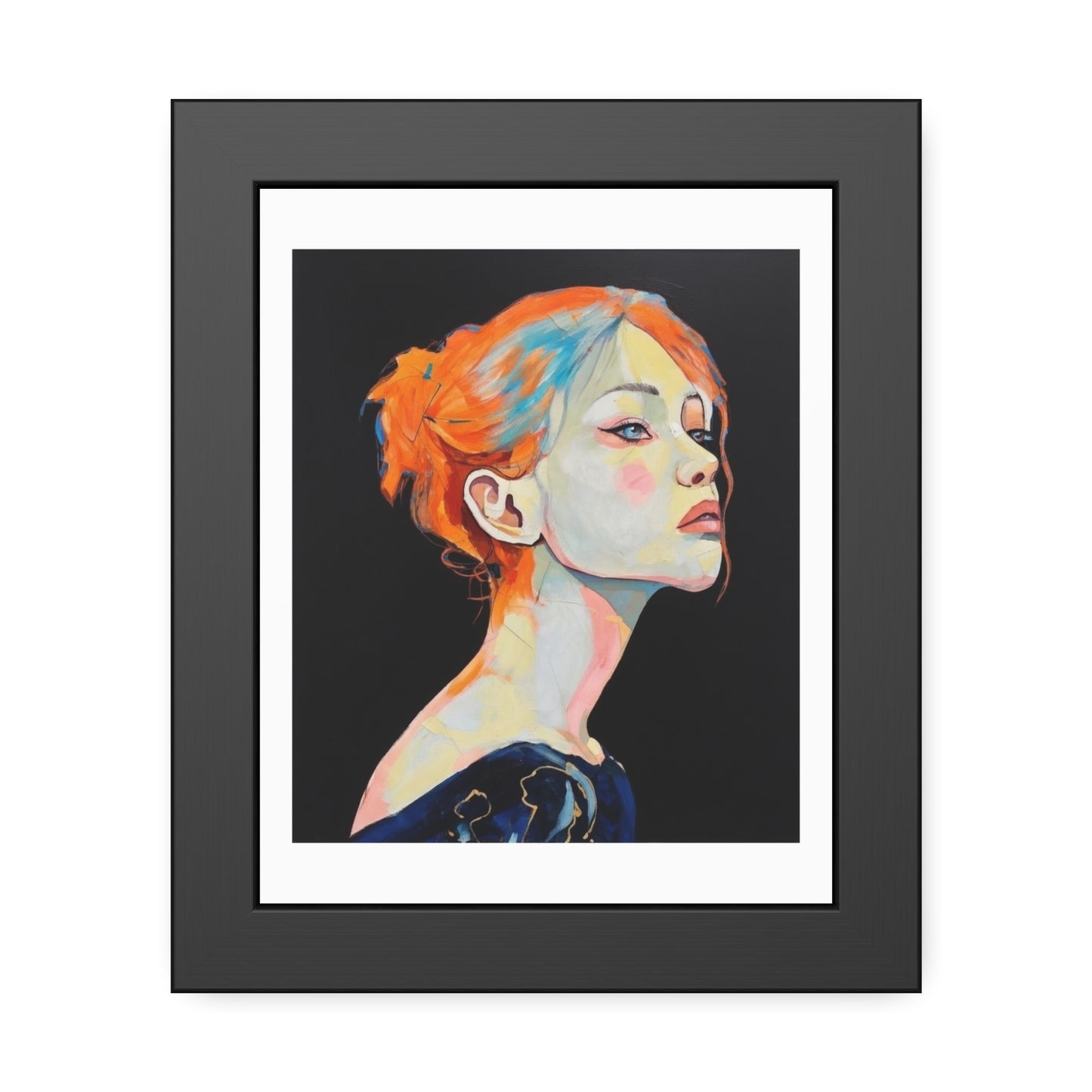 Framed Art Print — Colorful Portrait of Red‑Haired Woman