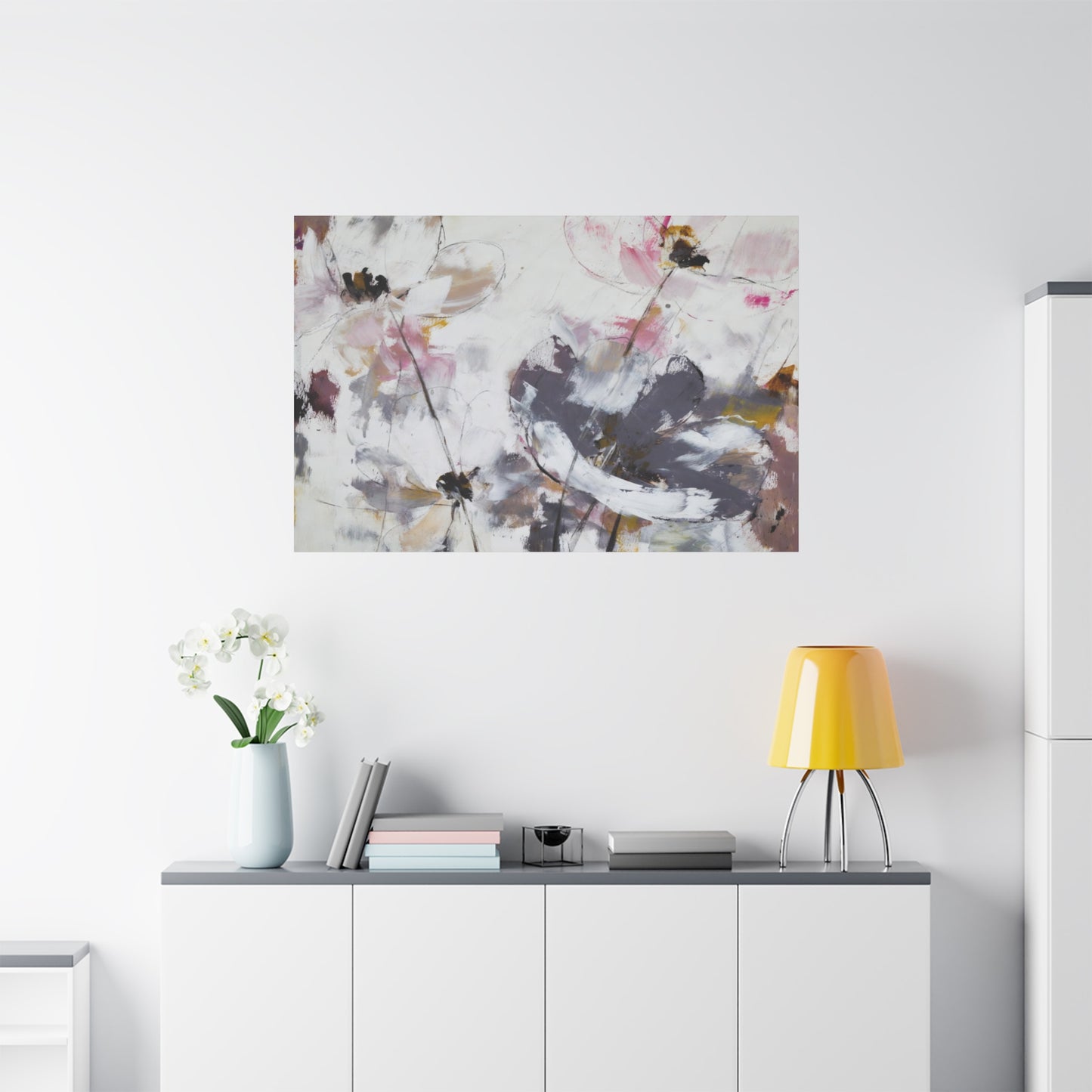 Abstract Floral Canvas Wall Art — Soft Neutral Blossoms Matte Stretched Canvas