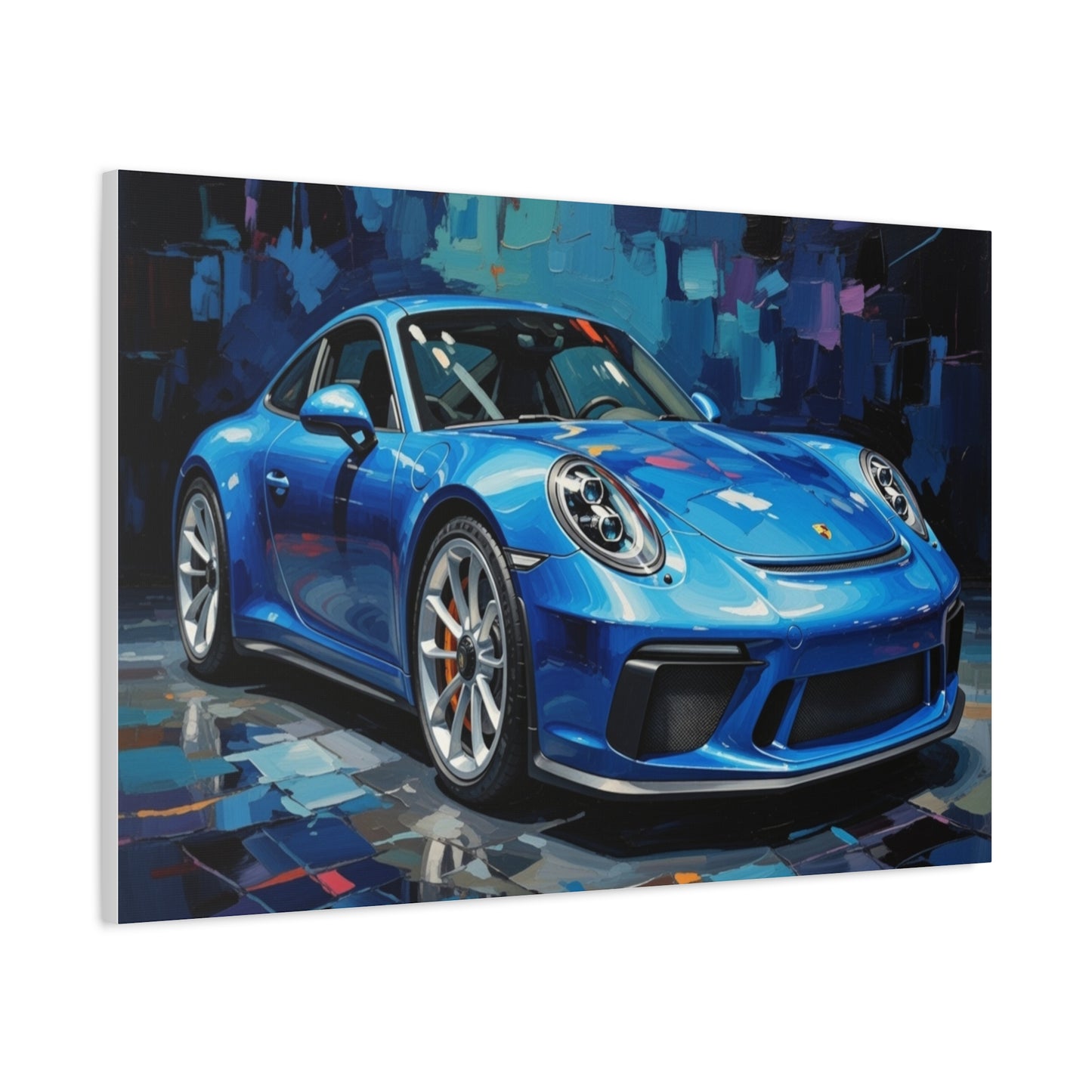 Blue Sports Car Canvas Wall Art — Modern Automotive Painting on Stretched Matte Canvas