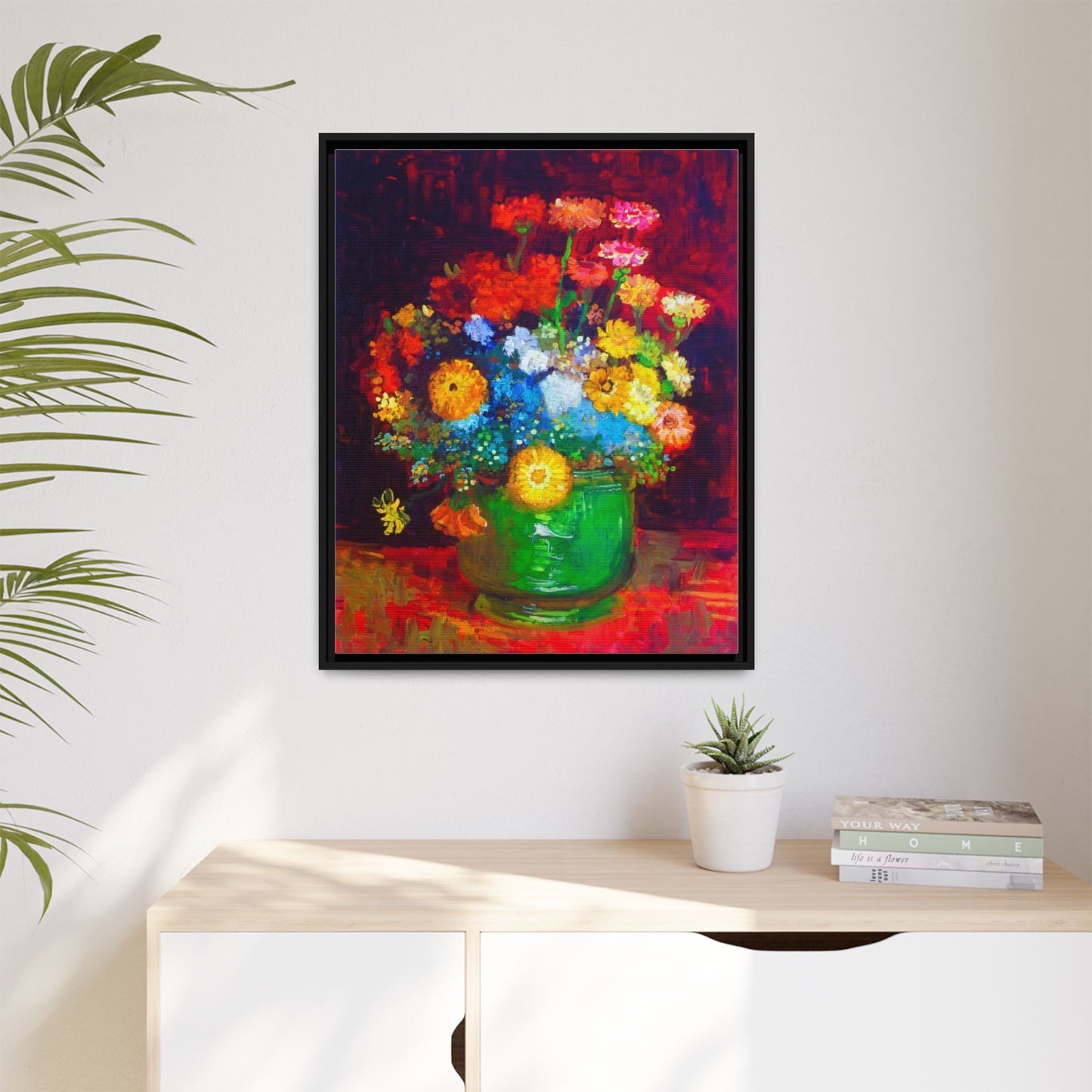 Framed Floral Canvas Print — Colorful Bouquet Wall Art
