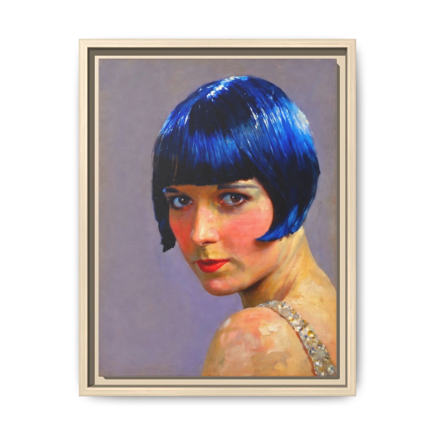 Framed Matte Canvas Art Print — Vintage Portrait with Blue Bob