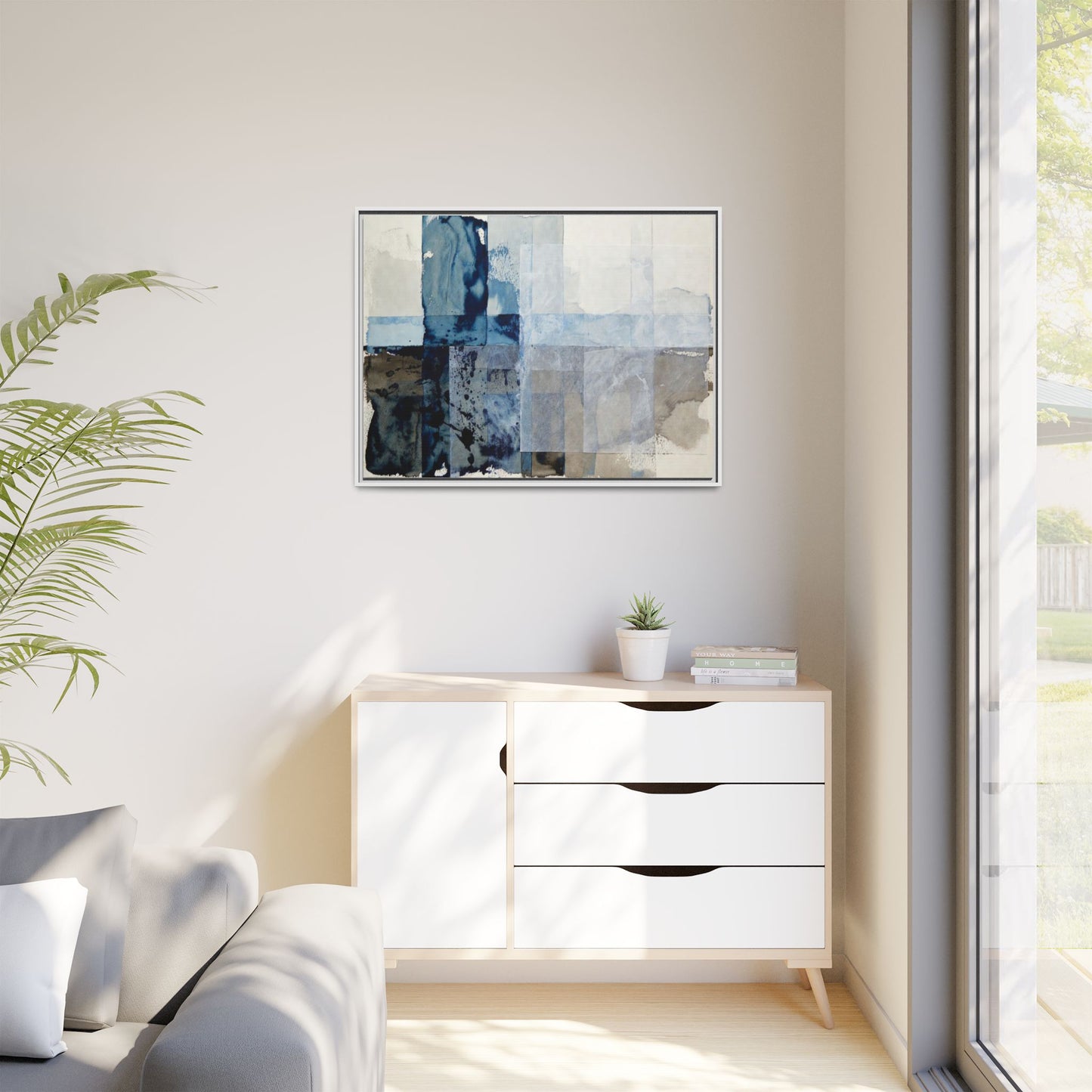 Abstract Coastal Blue Framed Canvas Art