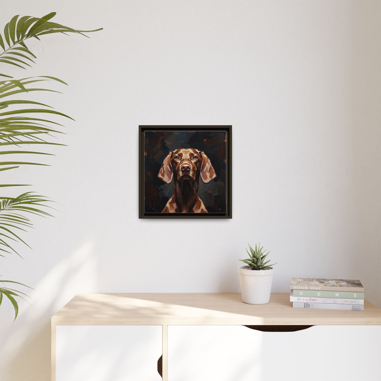 Framed Matte Canvas Dog Portrait – Brown Vizsla Wall Art