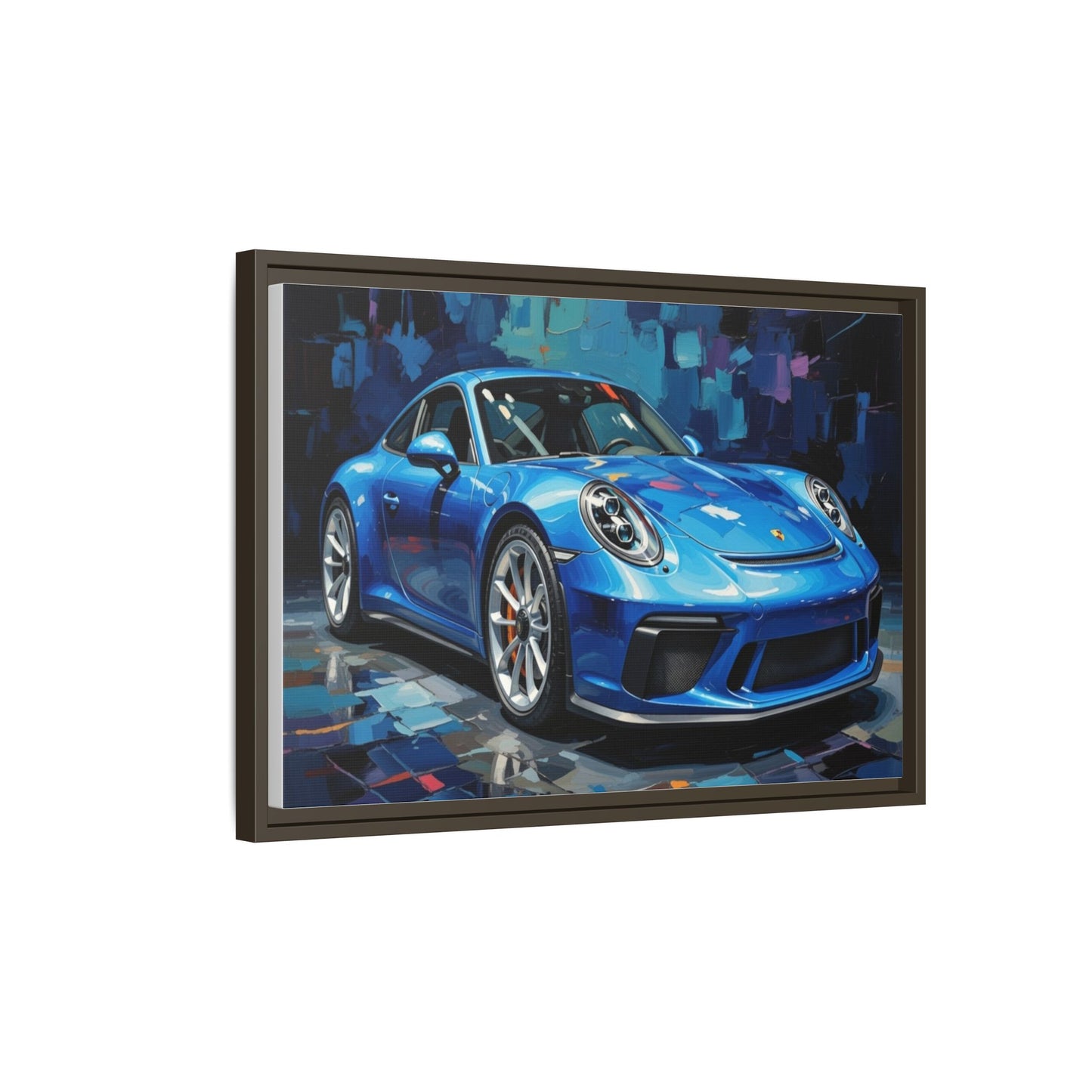 Blue Sports Car Matte Canvas Framed Print — Modern Automotive Wall Art