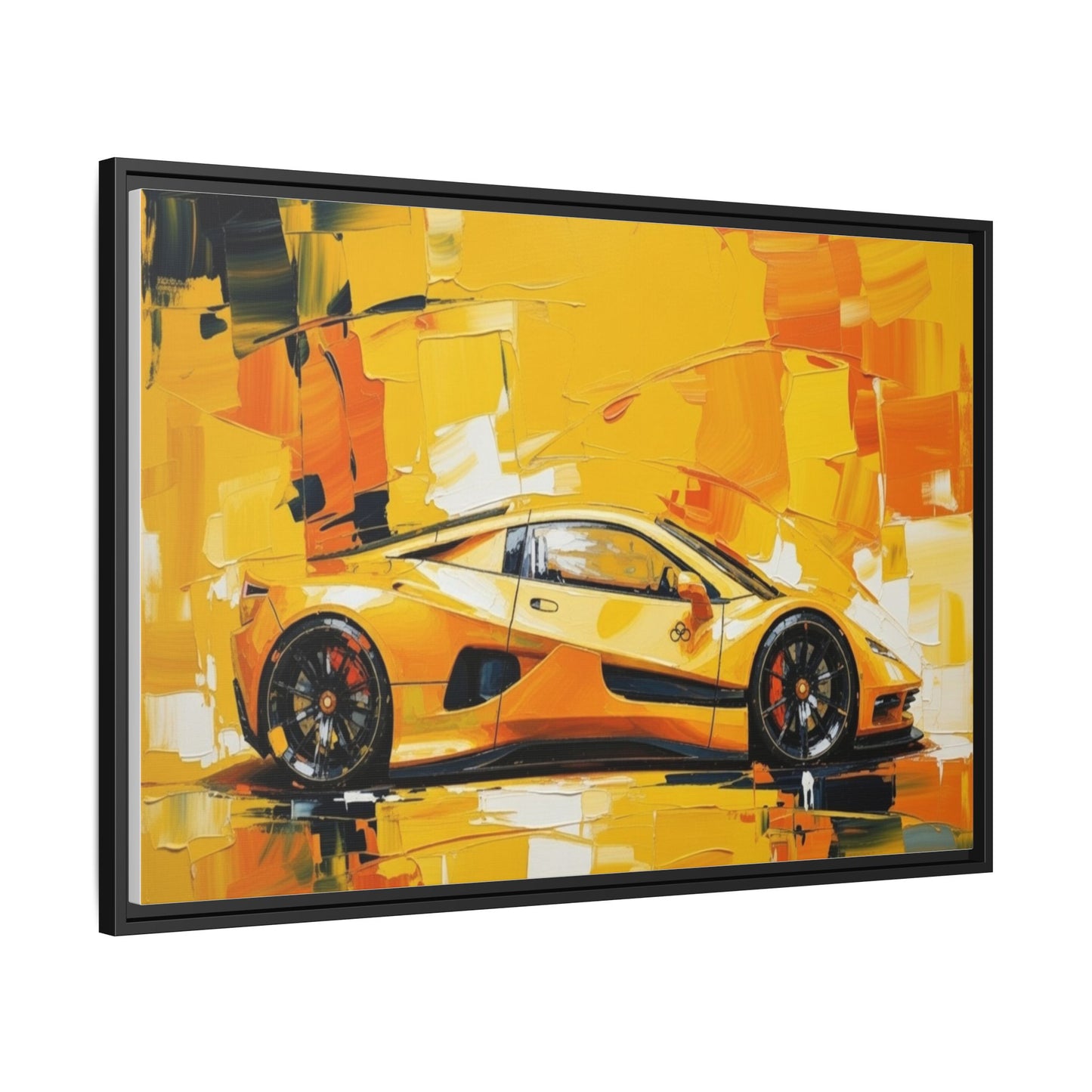 Yellow Sports Car Abstract Matte Canvas Framed Print