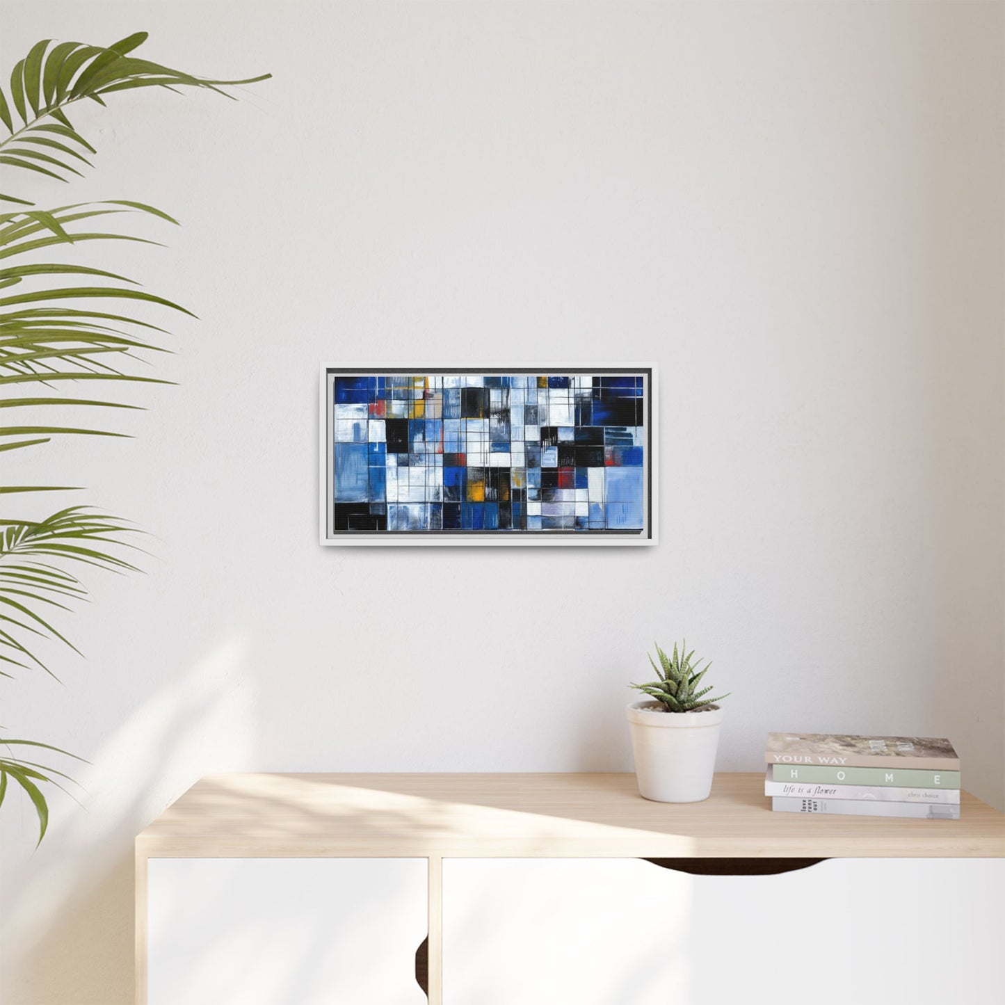 Abstract Blue Grid Matte Canvas Framed Art Print