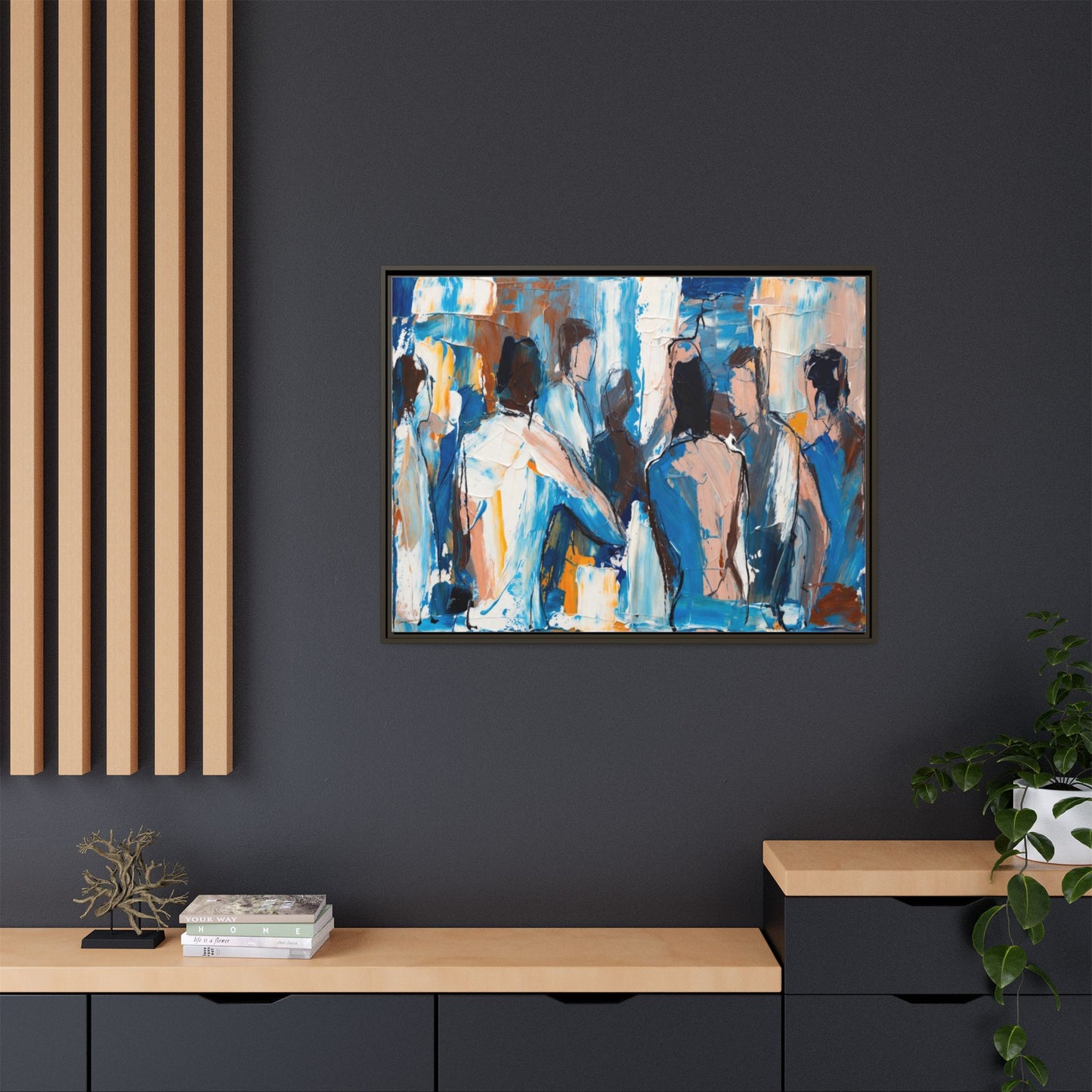 Abstract Coastal Figures Matte Canvas Framed Wall Art