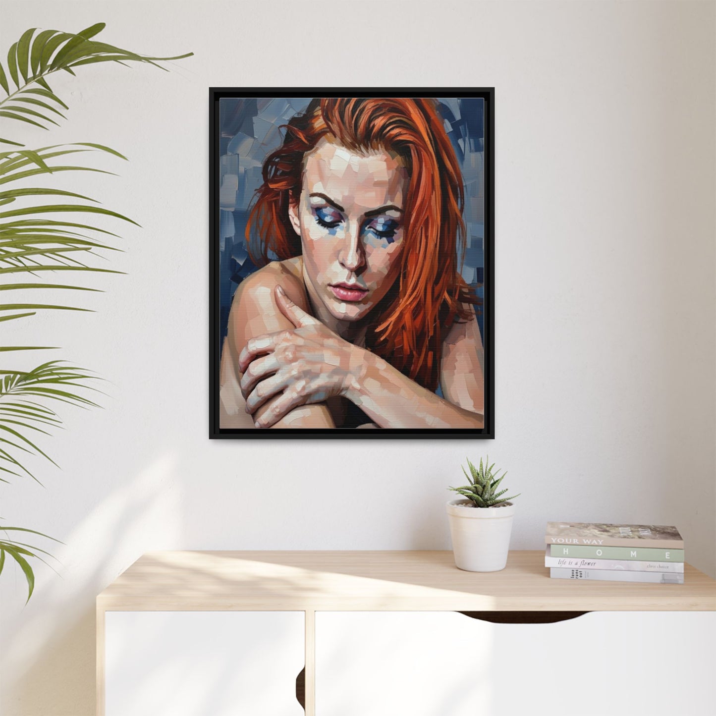 Framed Matte Canvas Art – Contemplative Redhead Portrait