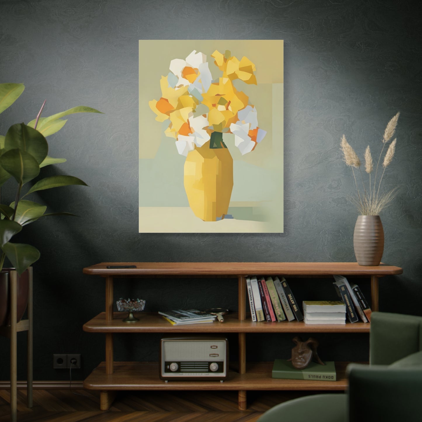 Yellow Vase Floral Canvas Print — Modern Abstract Daffodil Wall Art