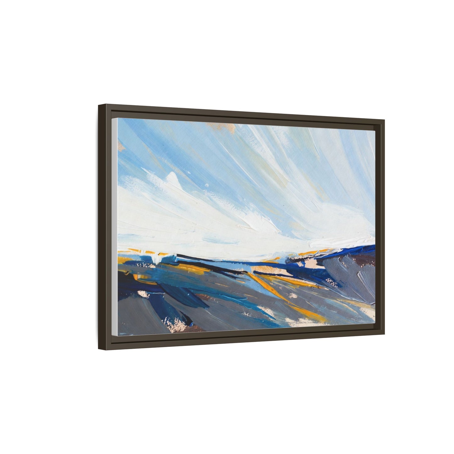 Framed Abstract Seascape Canvas Print — Matte Multi‑Color Wall Art