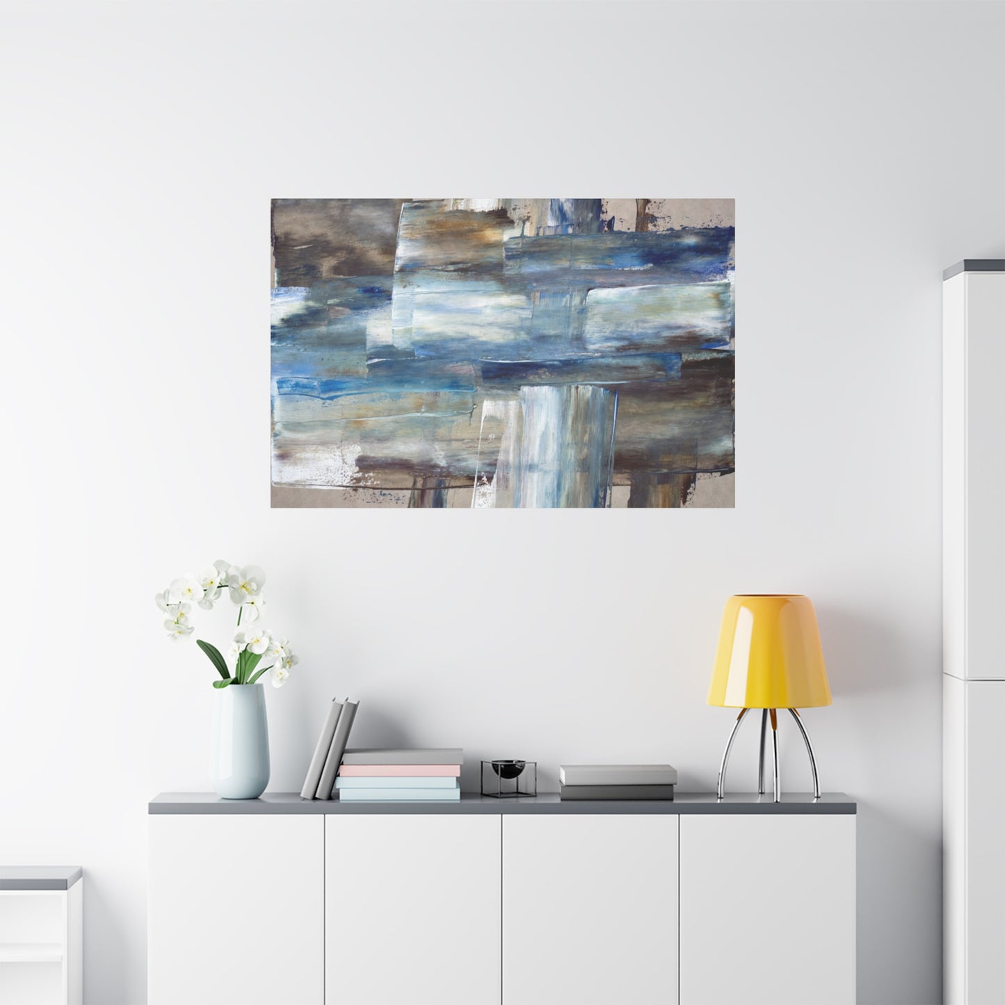 Abstract Blue Waterfall Matte Canvas Wall Art, Stretched 1.25"