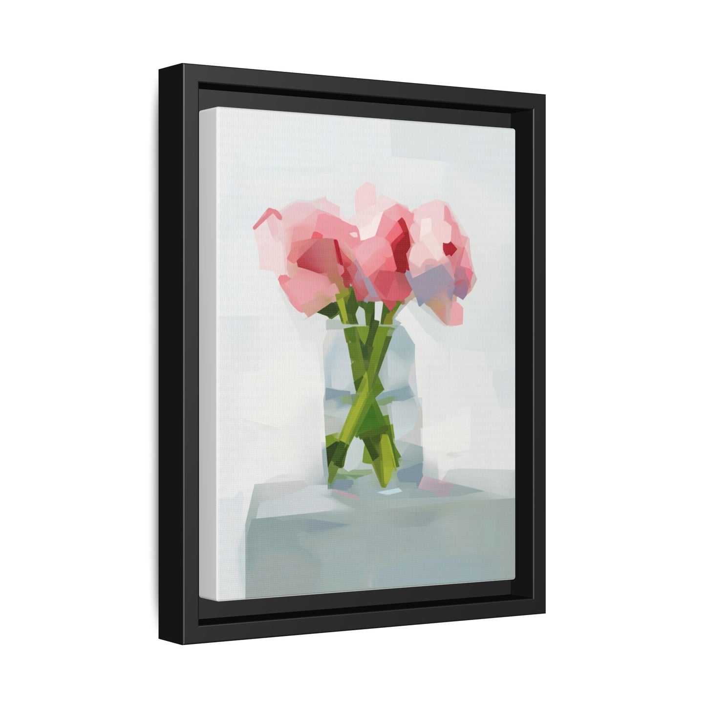Framed Floral Canvas Art — Pink Peonies in Vase (Matte)