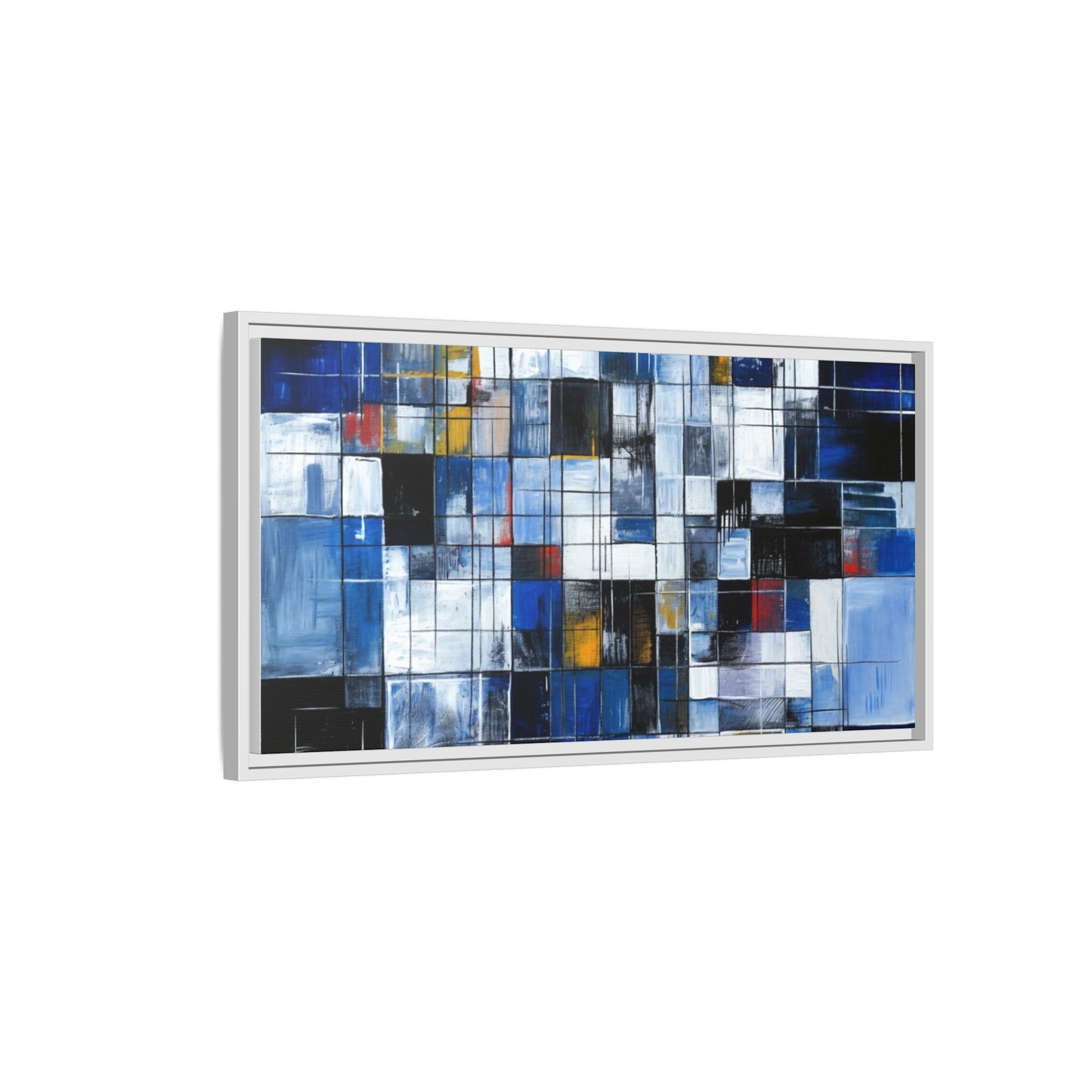 Abstract Blue Grid Matte Canvas Framed Art Print