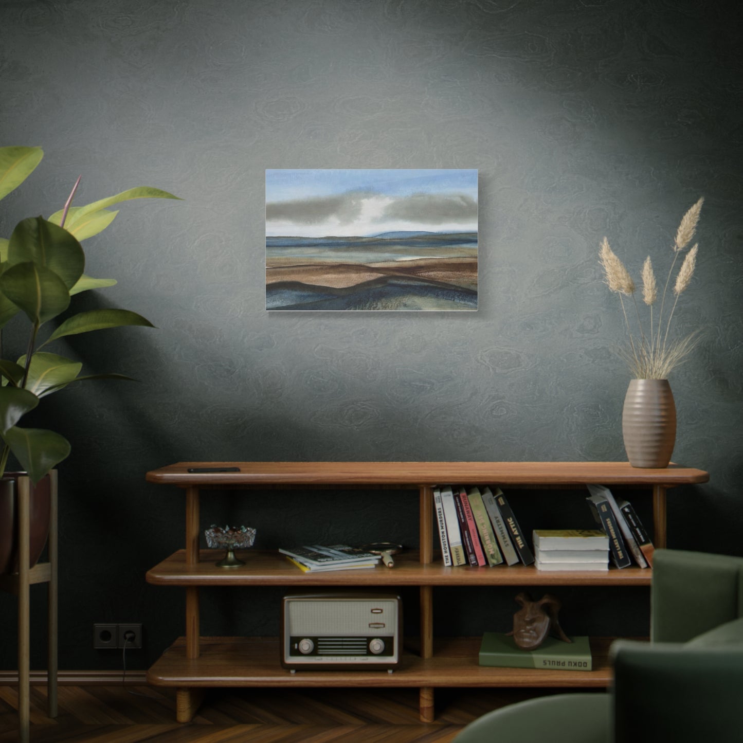 Coastal Mist Matte Canvas Print — Serene Blue-Brown Landscape Wall Art