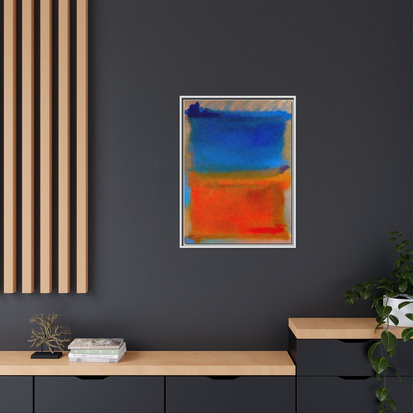 Abstract Color Block Matte Canvas Framed Wall Art — Blue & Orange Modern Painting