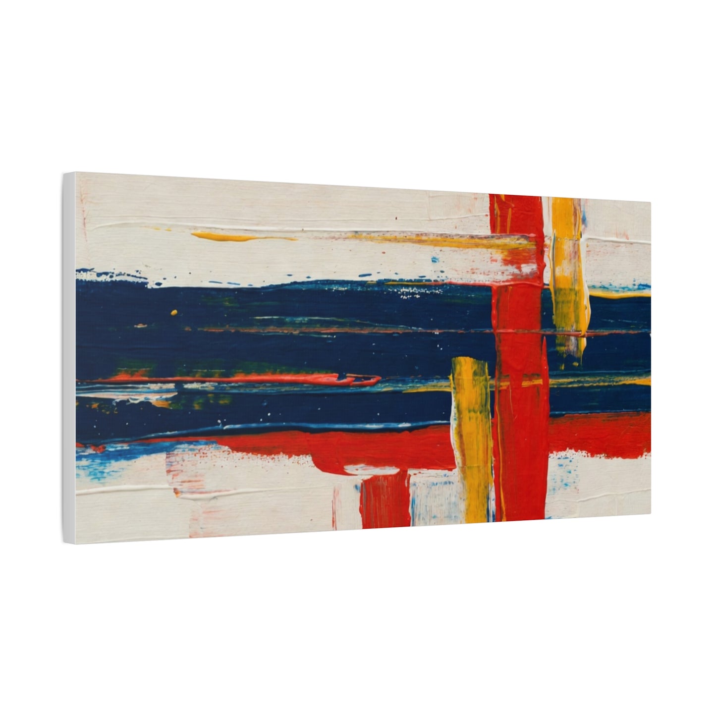 Abstract Modern Canvas Art Print — Red, Navy & Gold Stretched Matte Canvas