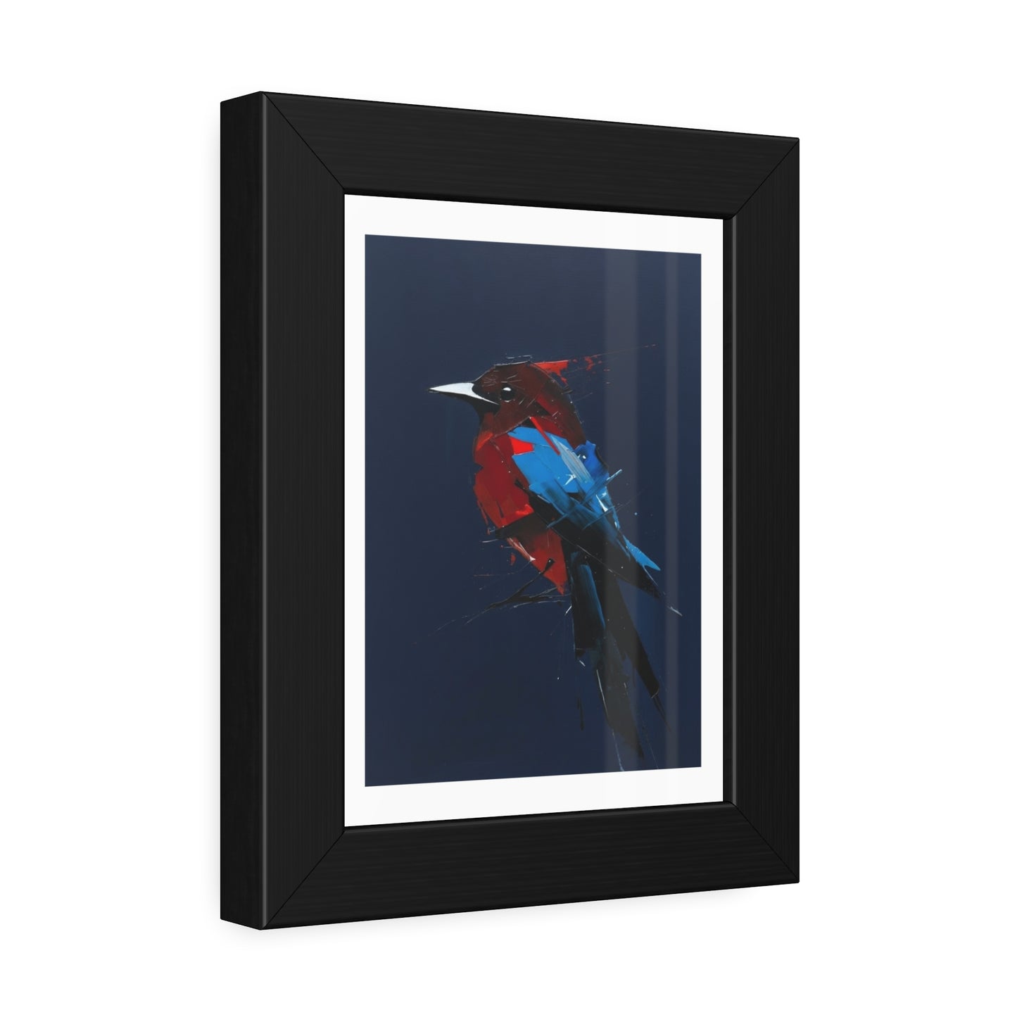 Framed Bird Art Print — Modern Red & Blue Kingfisher Poster
