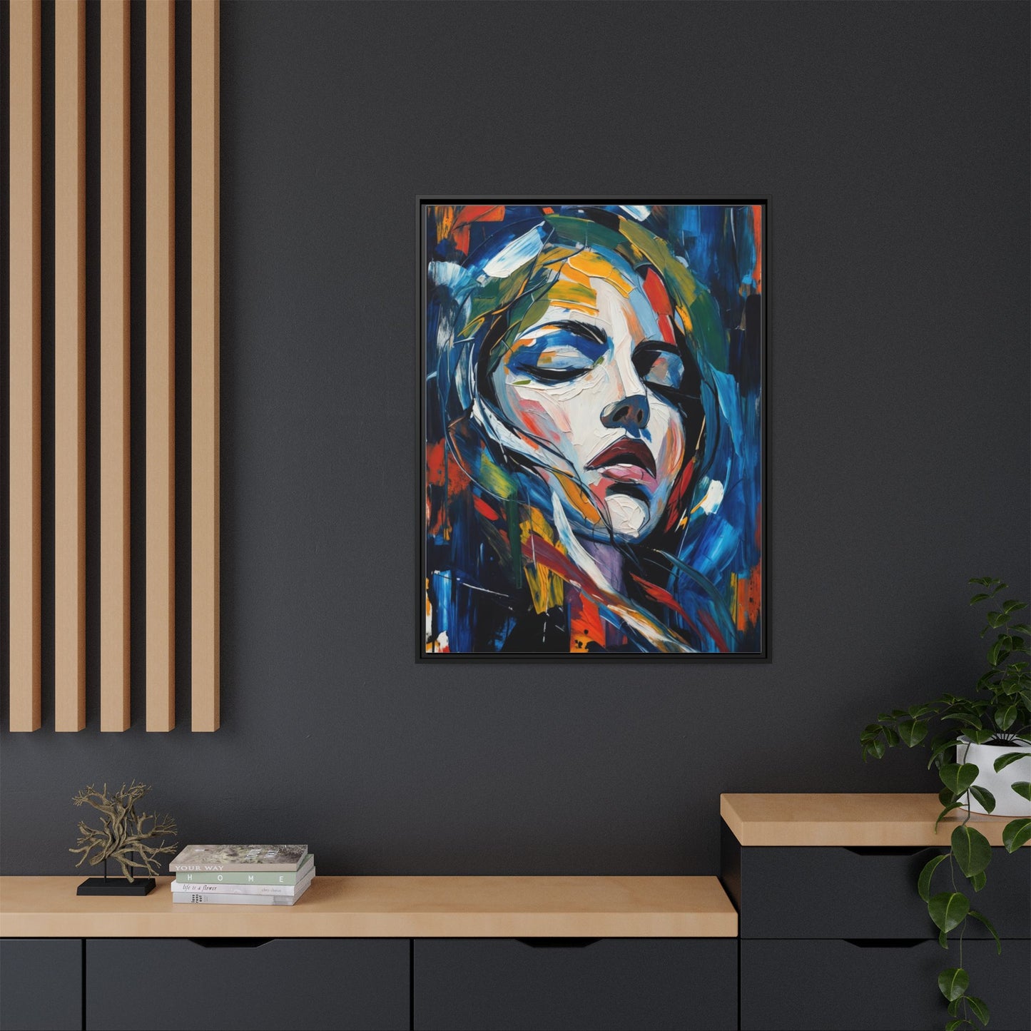Abstract Colorful Woman Portrait — Framed Matte Canvas Wall Art