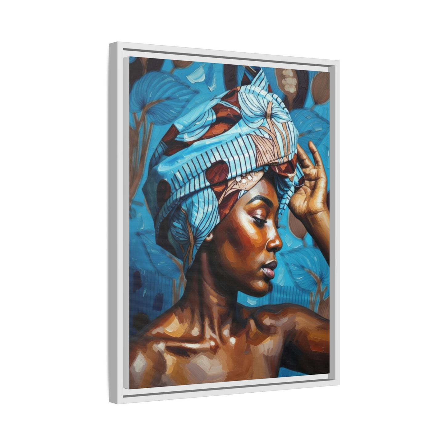 Framed Canvas Art — Portrait of Woman in Blue Headwrap