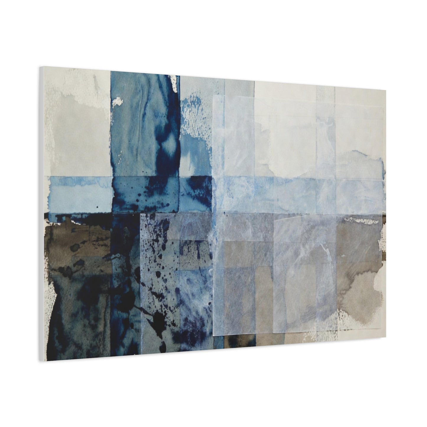 Abstract Blue Geometric Canvas Art — Stretched Matte Wall Decor
