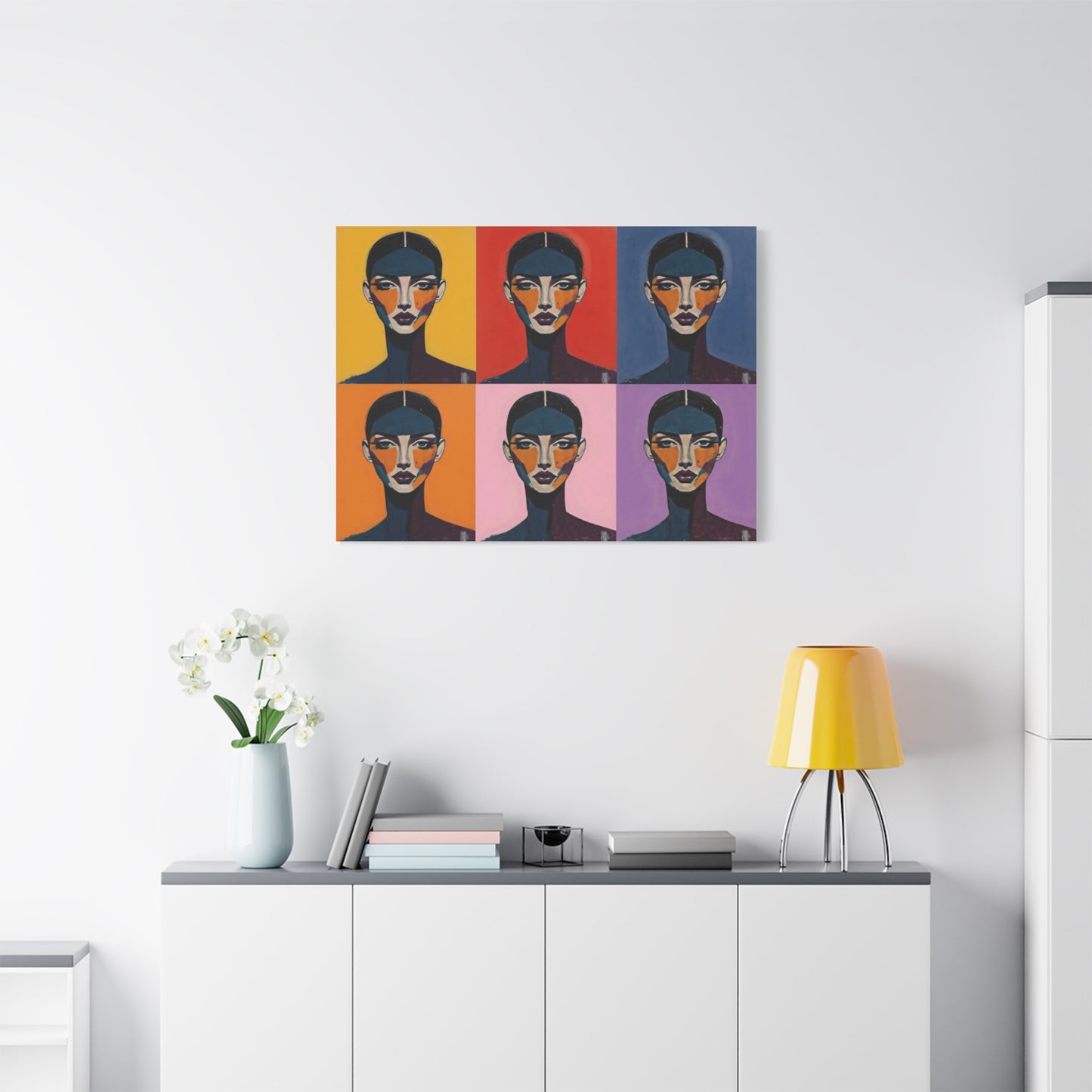 Pop Art Portrait Canvas - Colorful Six-Panel Female Face Wall Art