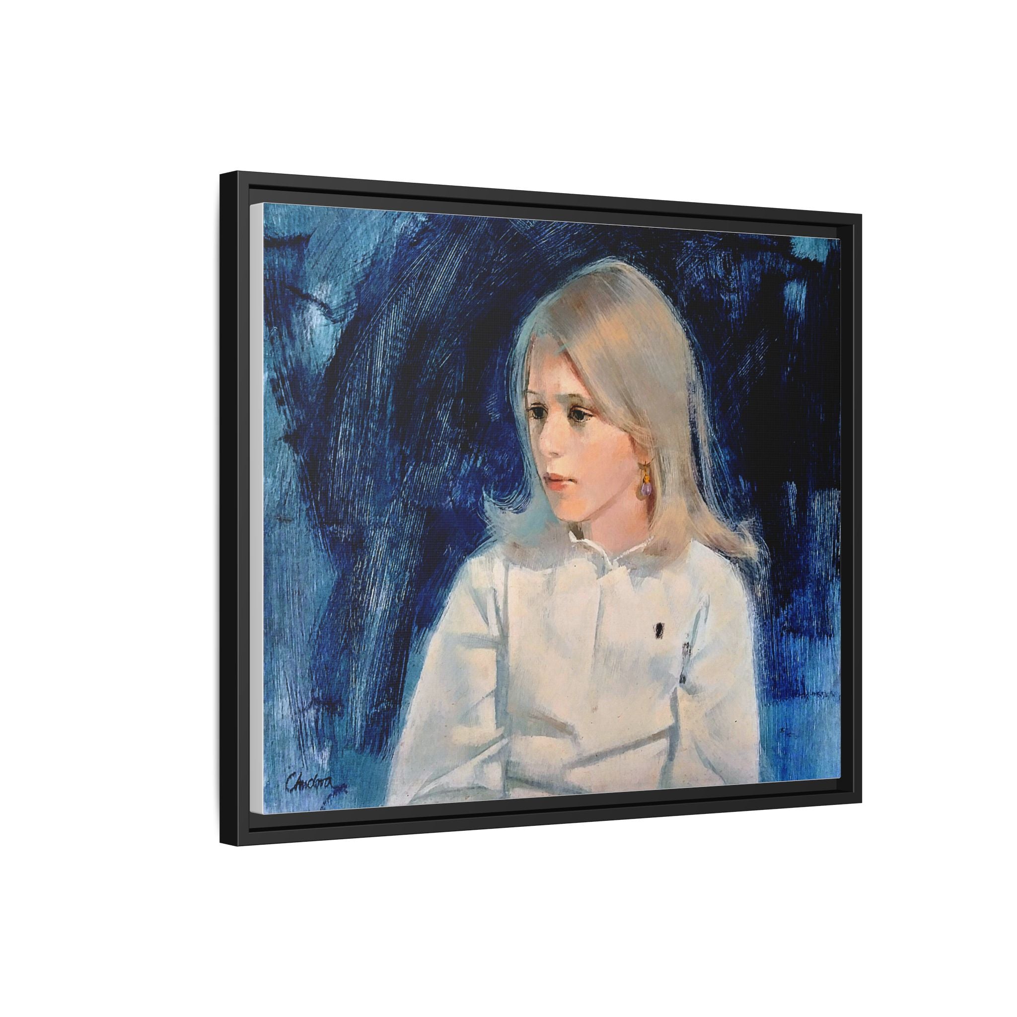 Painting of girl by Unknown Artist Framed Matte Canvas Classic Wall Art