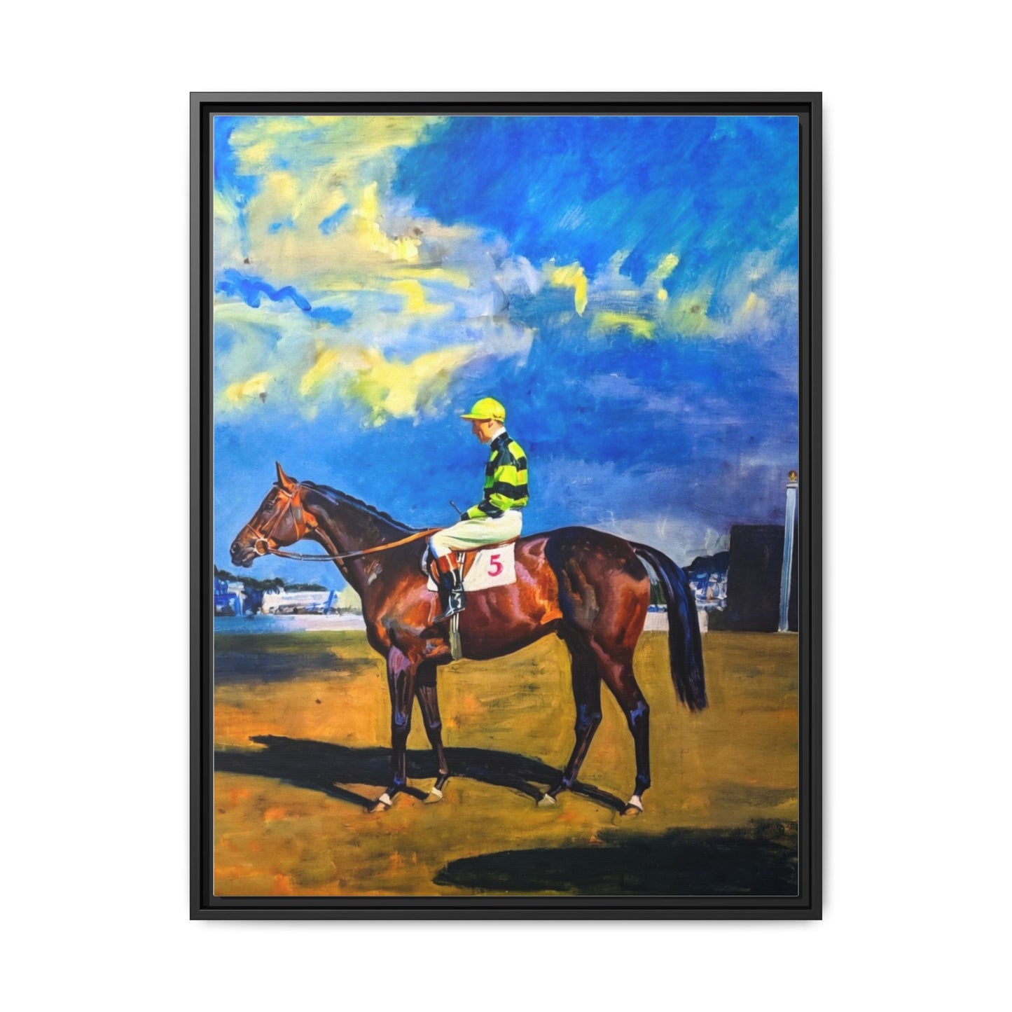 Framed Matte Canvas — Jockey on Racehorse Vintage Equestrian Wall Art