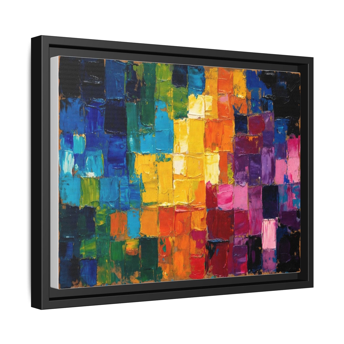 Abstract Rainbow Mosaic Framed Canvas Print — Colorful Modern Wall Art