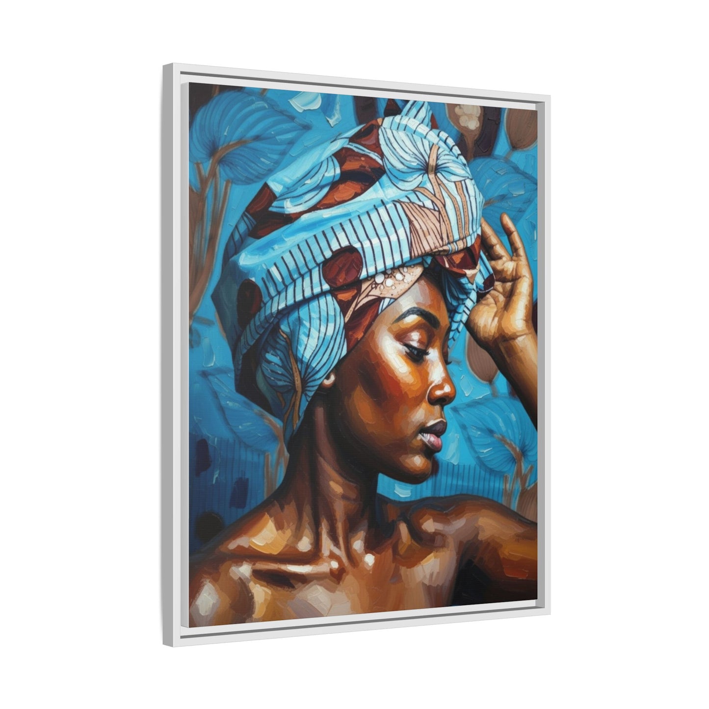 Framed Canvas Art — Portrait of Woman in Blue Headwrap