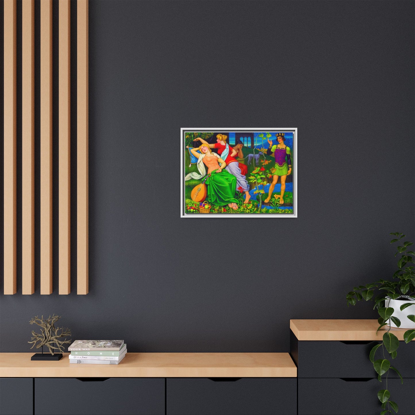 Framed Matte Canvas Art — Colorful Mythic Garden Scene
