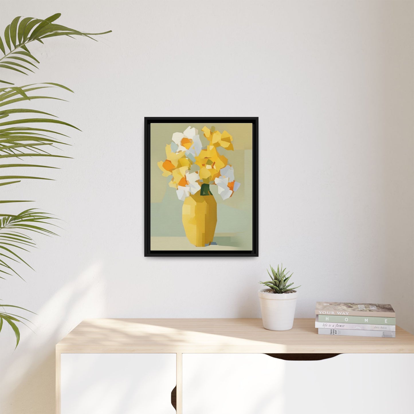 Framed Floral Canvas Print — Yellow Vase Bouquet Wall Art