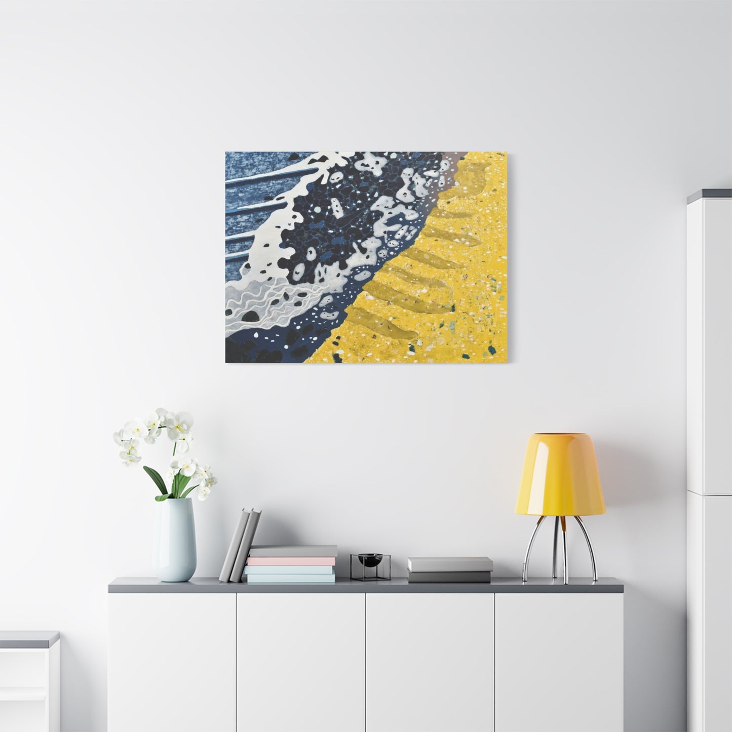 Abstract Blue & Yellow Fluid Art Canvas Print — Matte Stretched Wall Art