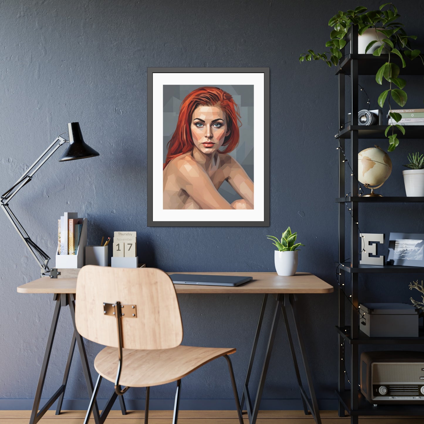 Framed Poster — Geometric Redhead Portrait Art Print