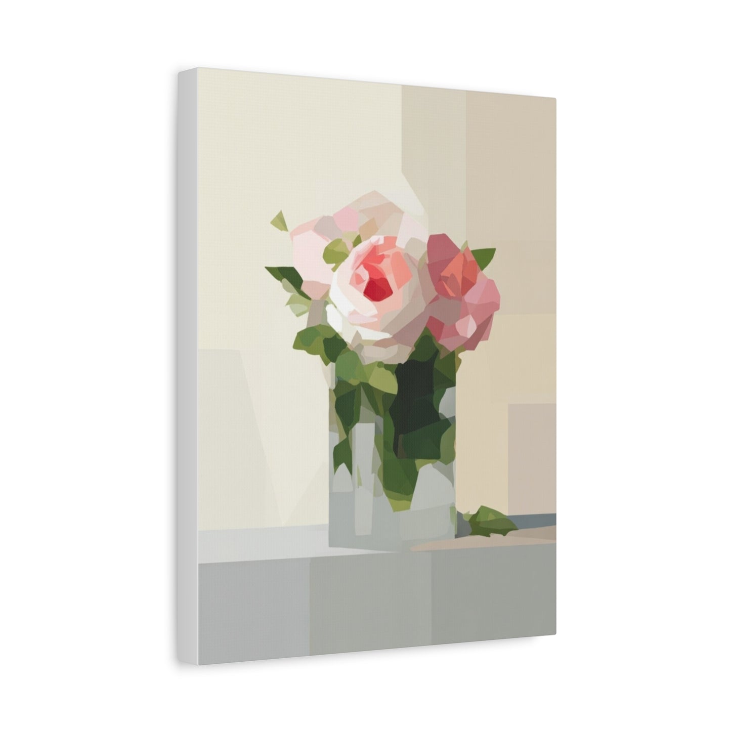 Pink Rose Still Life Canvas — Modern Floral Wall Art, Matte Stretched Canvas