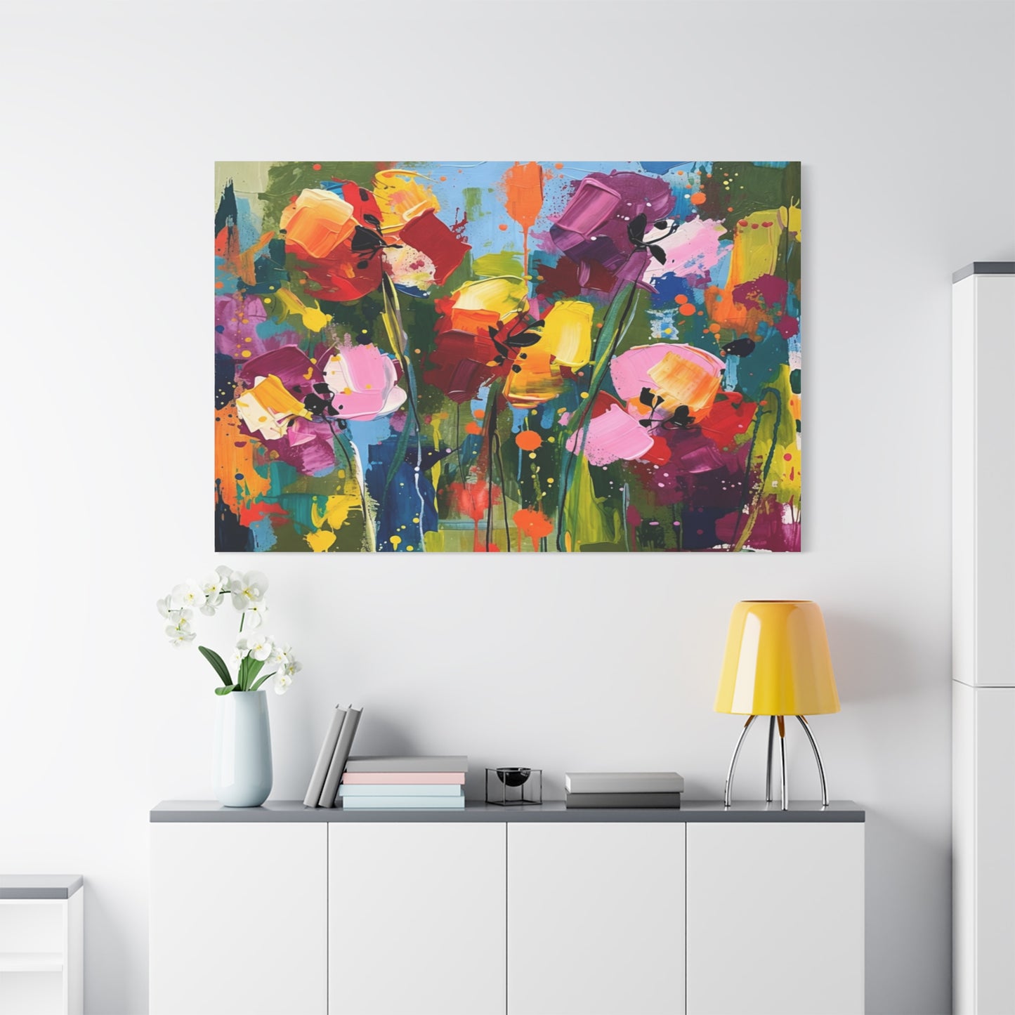 Vibrant Abstract Floral Canvas — Colorful Poppy Wall Art, Matte Stretched 1.25"