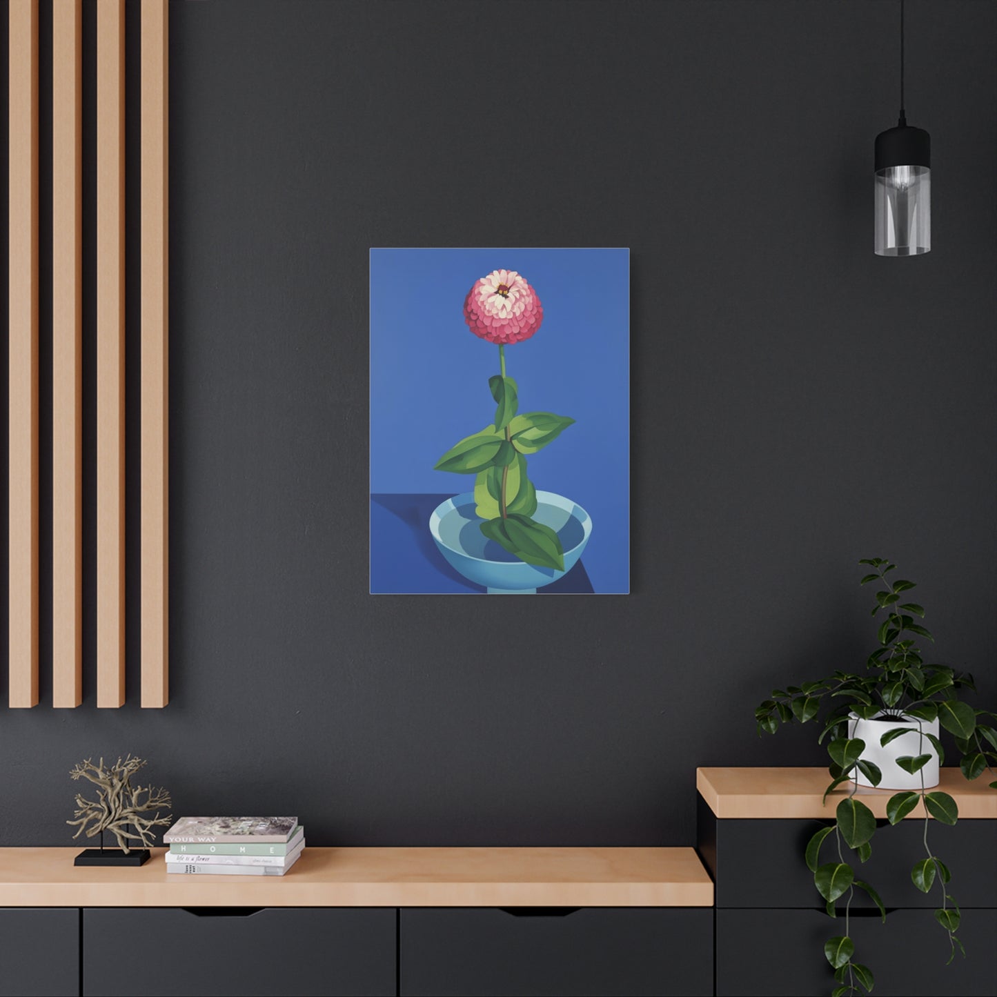 Pink Zinnia Still Life Matte Canvas Wall Art — Stretched 1.25"