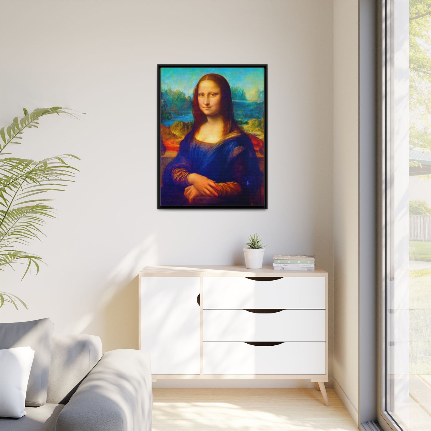 Framed Matte Canvas Print — Colorful Mona Lisa Wall Art