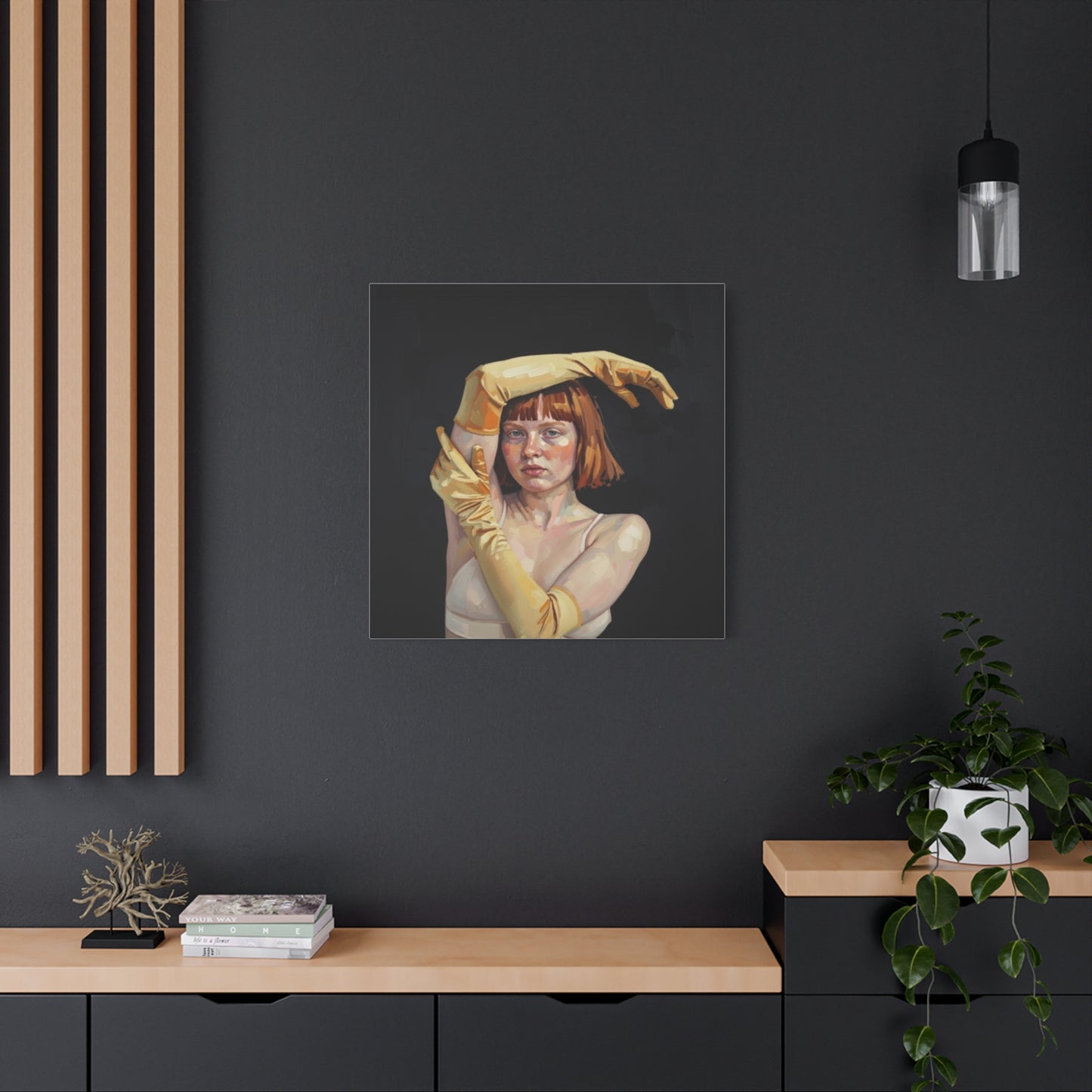 Contemporary Portrait Canvas — Redhead in Yellow Gloves Matte Stretched Art
