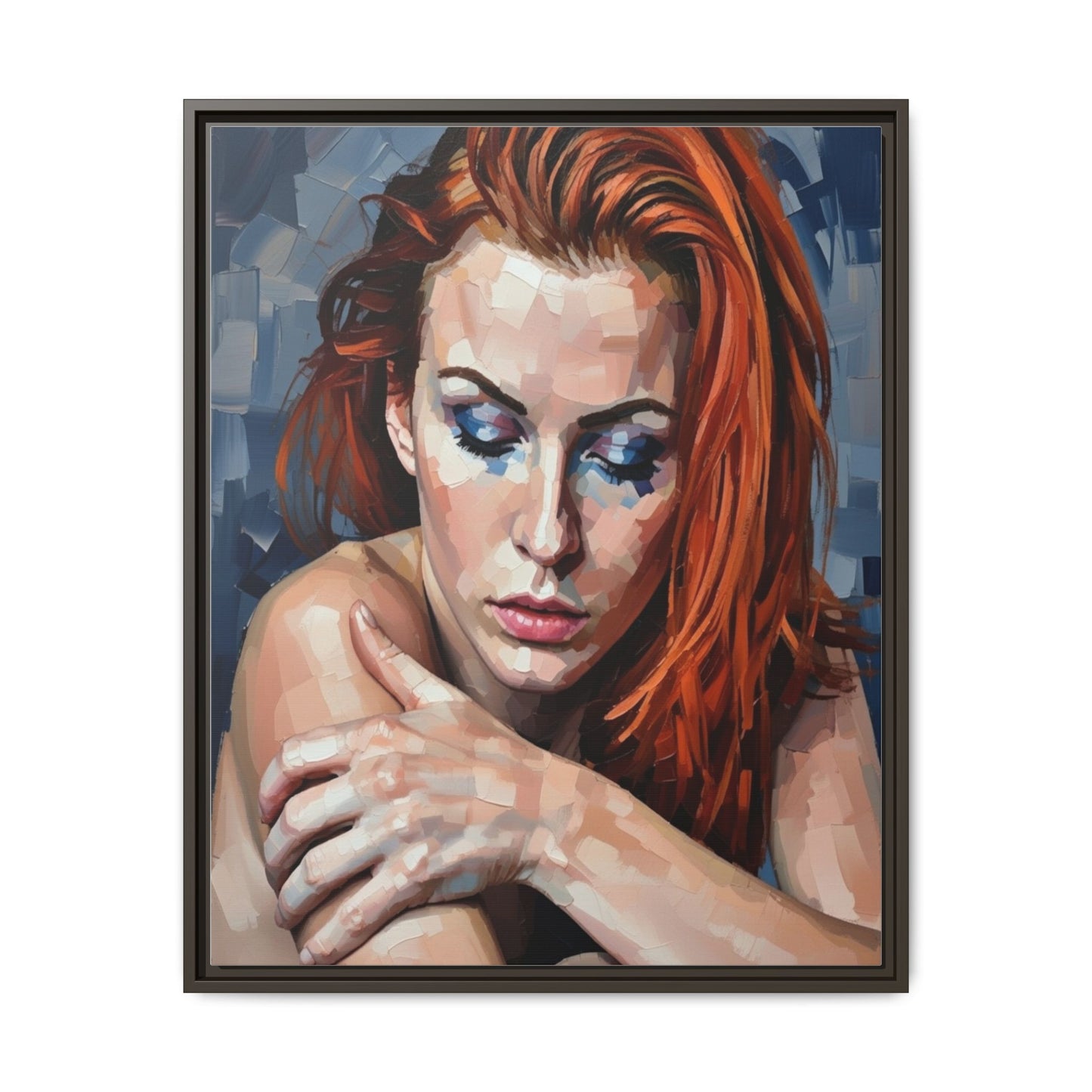 Framed Matte Canvas Art – Contemplative Redhead Portrait