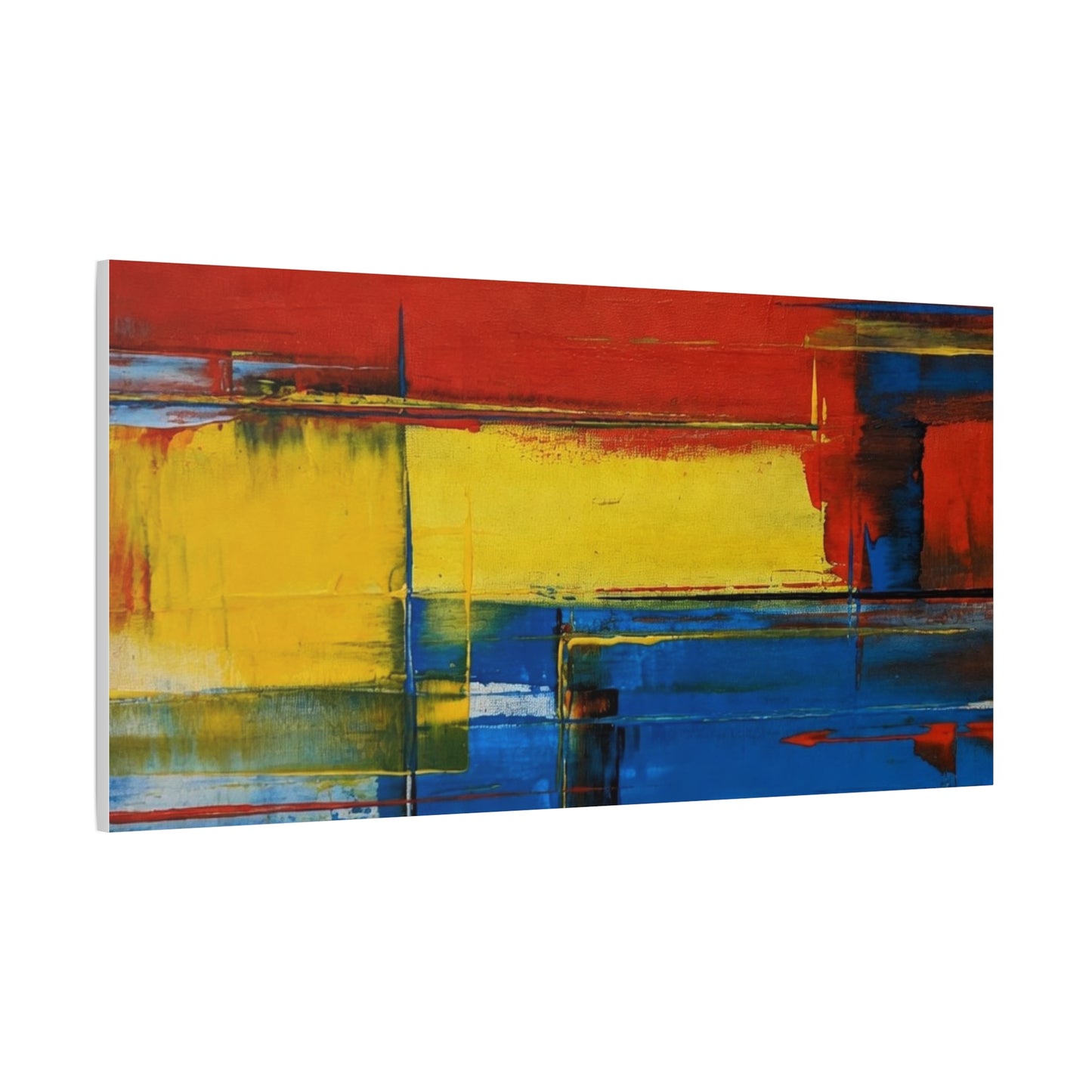 Abstract Color Block Matte Canvas Wall Art — Red, Yellow & Blue Stretched Canvas