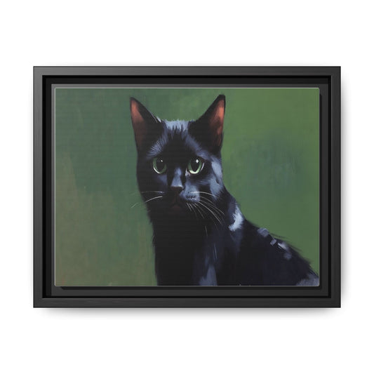 Framed Black Cat Portrait Canvas — Matte Multi-Color Wall Art
