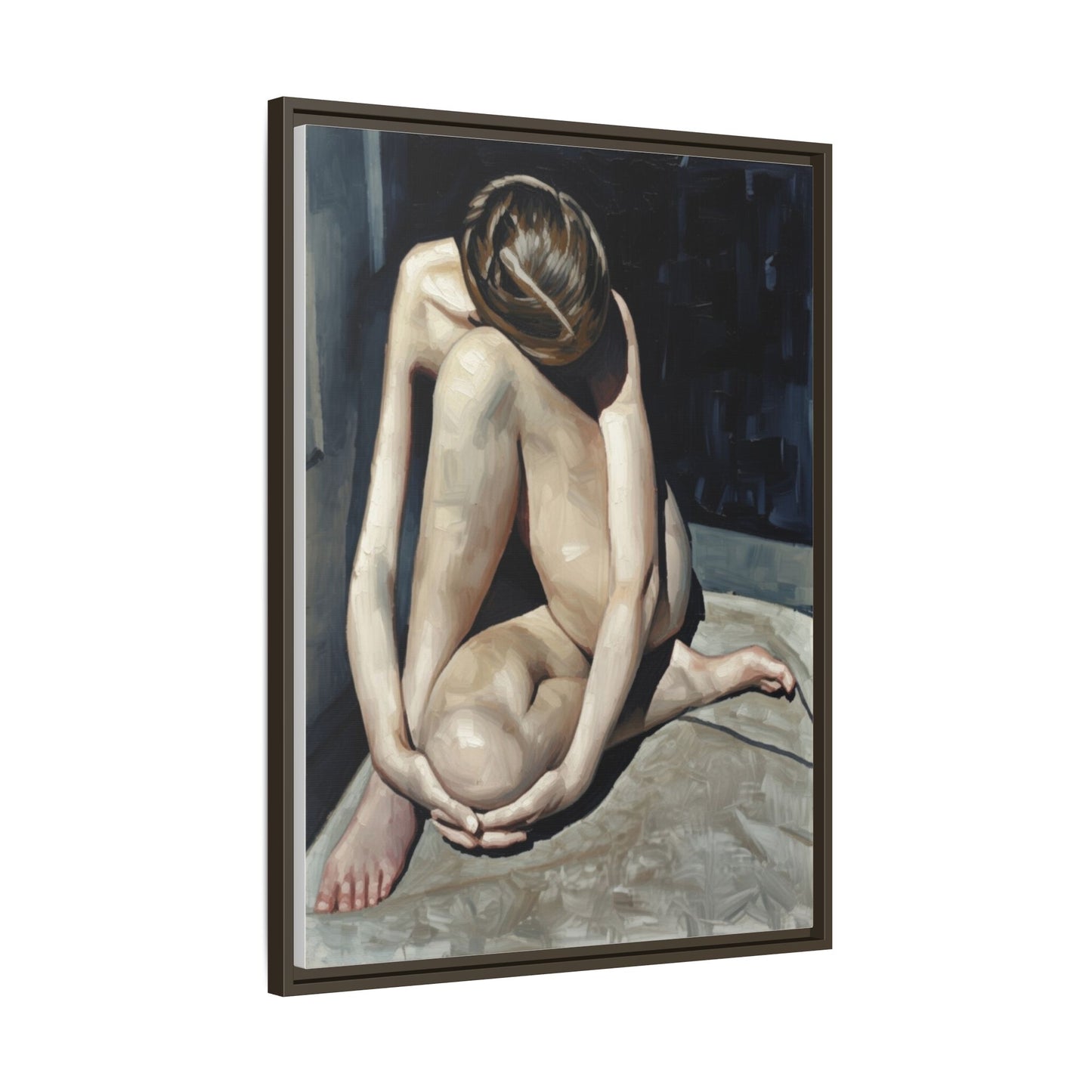 Framed Matte Canvas Print Contemplative Nude Figure Art