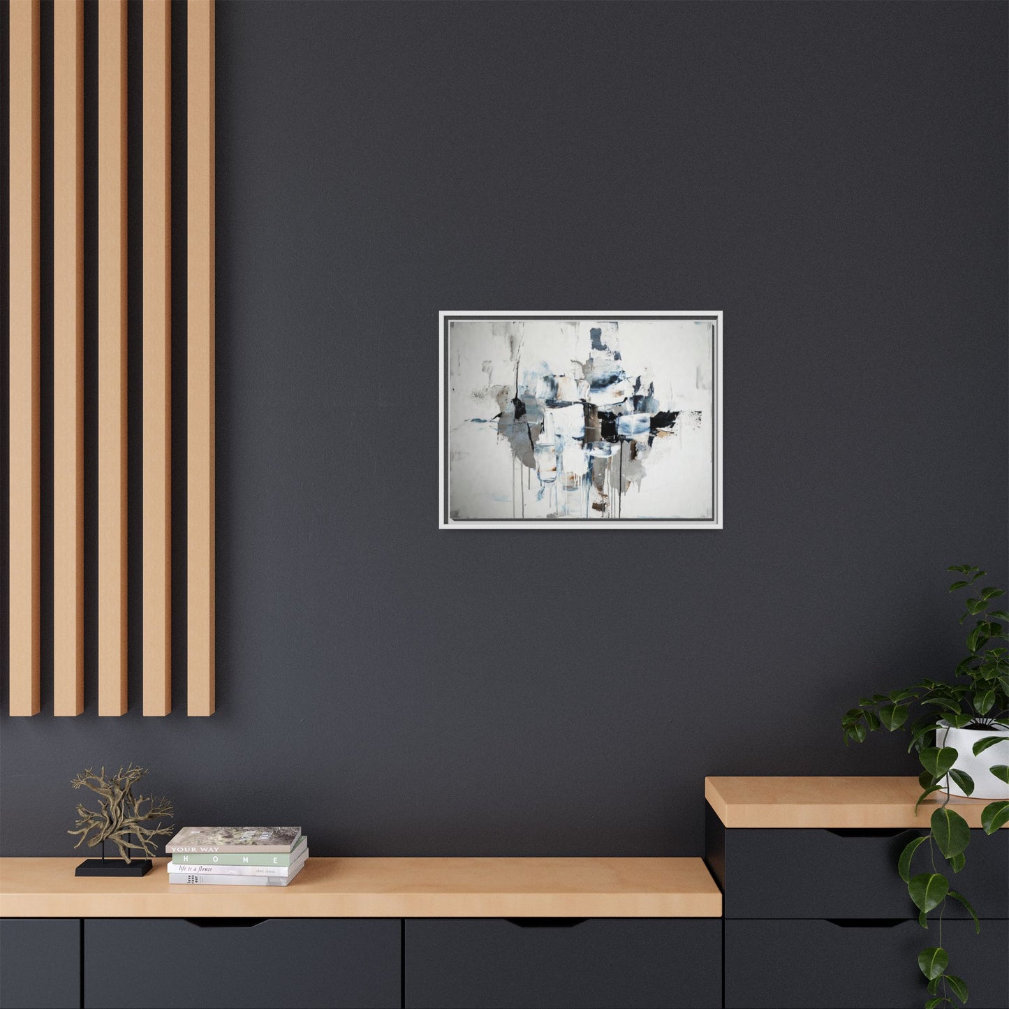 Framed Abstract Canvas Art — Blue Neutral Modern Wall Print