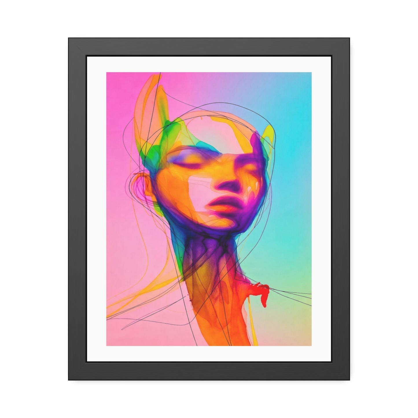 Framed Poster — Vibrant Neon Abstract Portrait Art Print