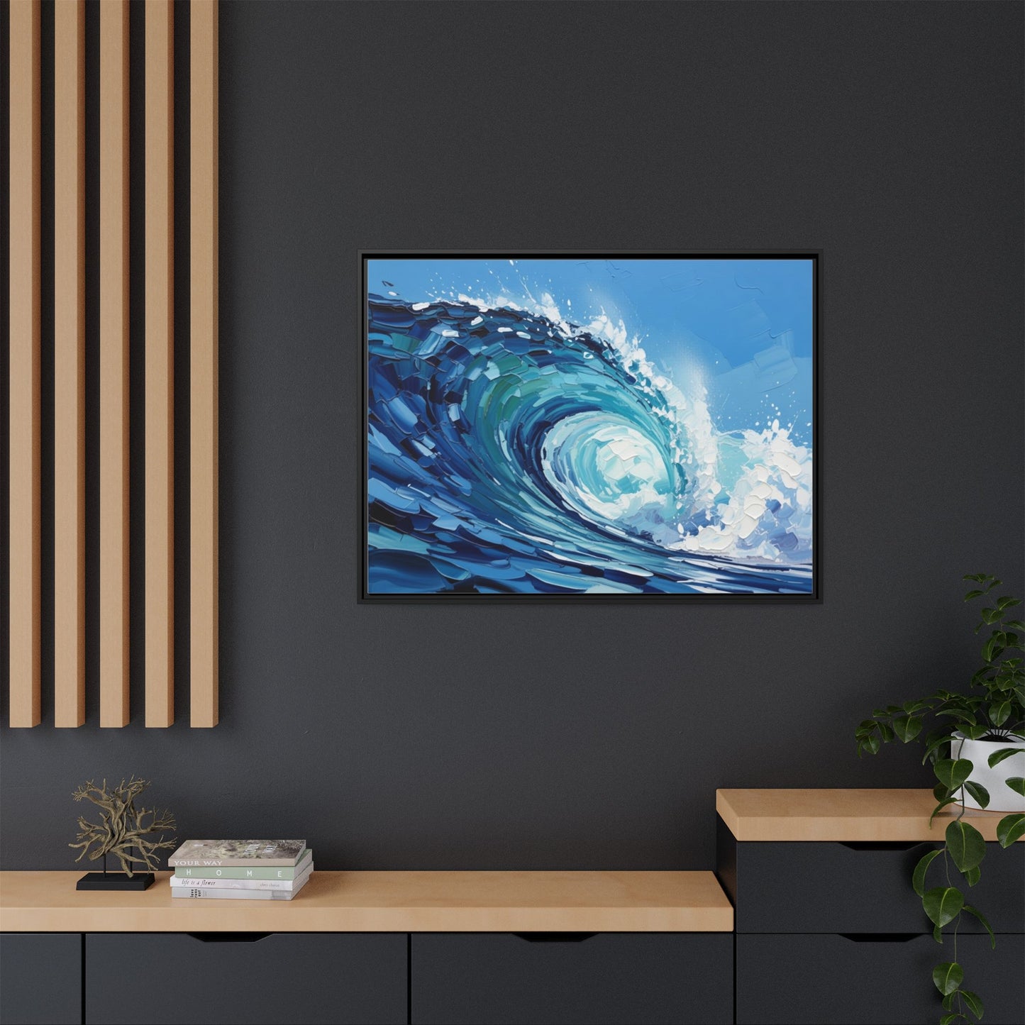 Framed Matte Canvas Wave Art — Blue Ocean Surf Wall Decor