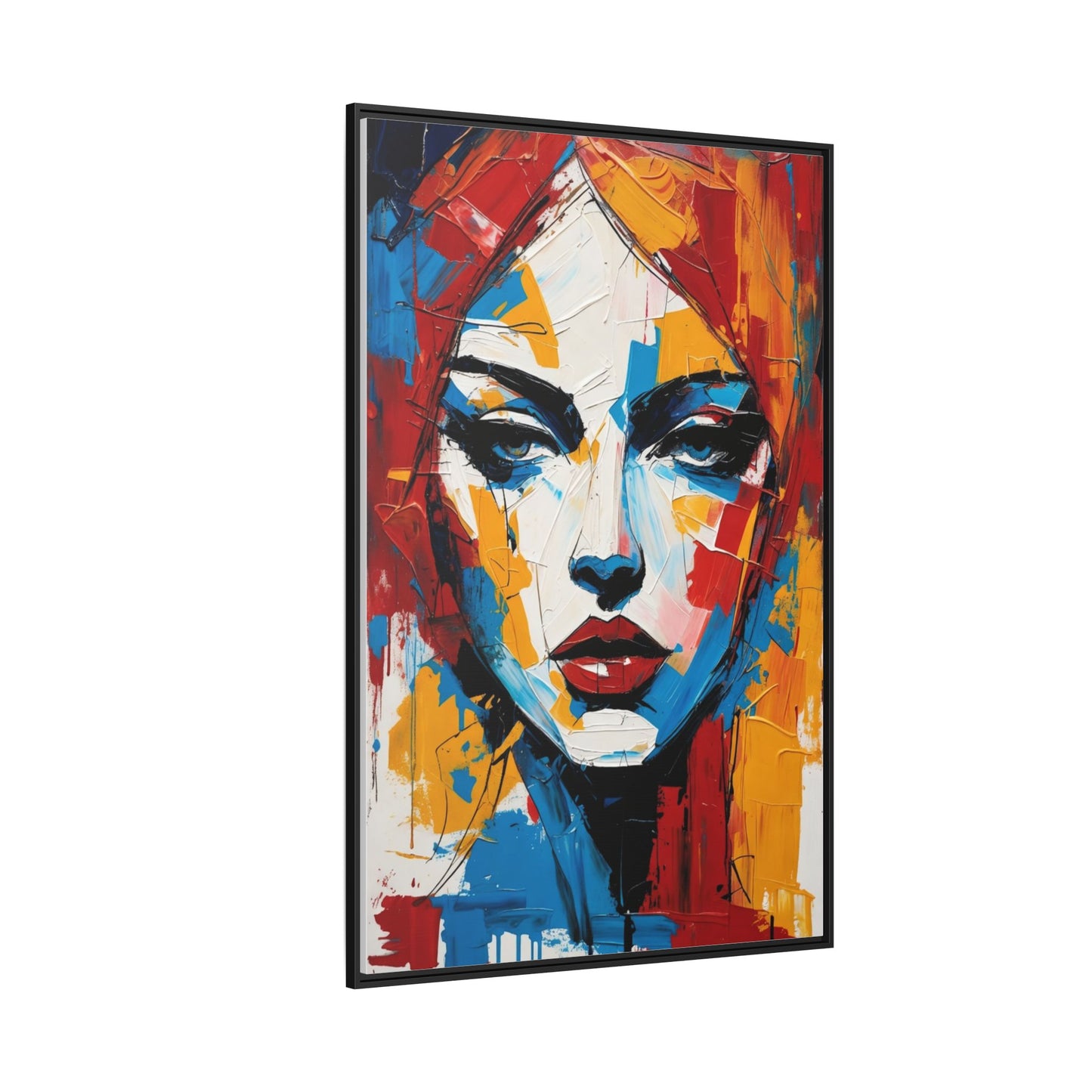 Framed Abstract Portrait Canvas — Colorful Female Face Wall Art