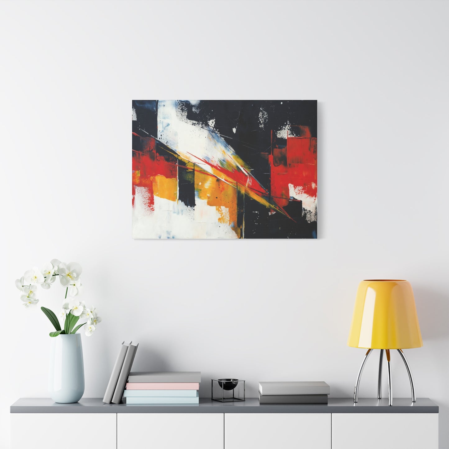 Abstract Geometric Canvas Art — Bold Red & Black Modern Wall Painting